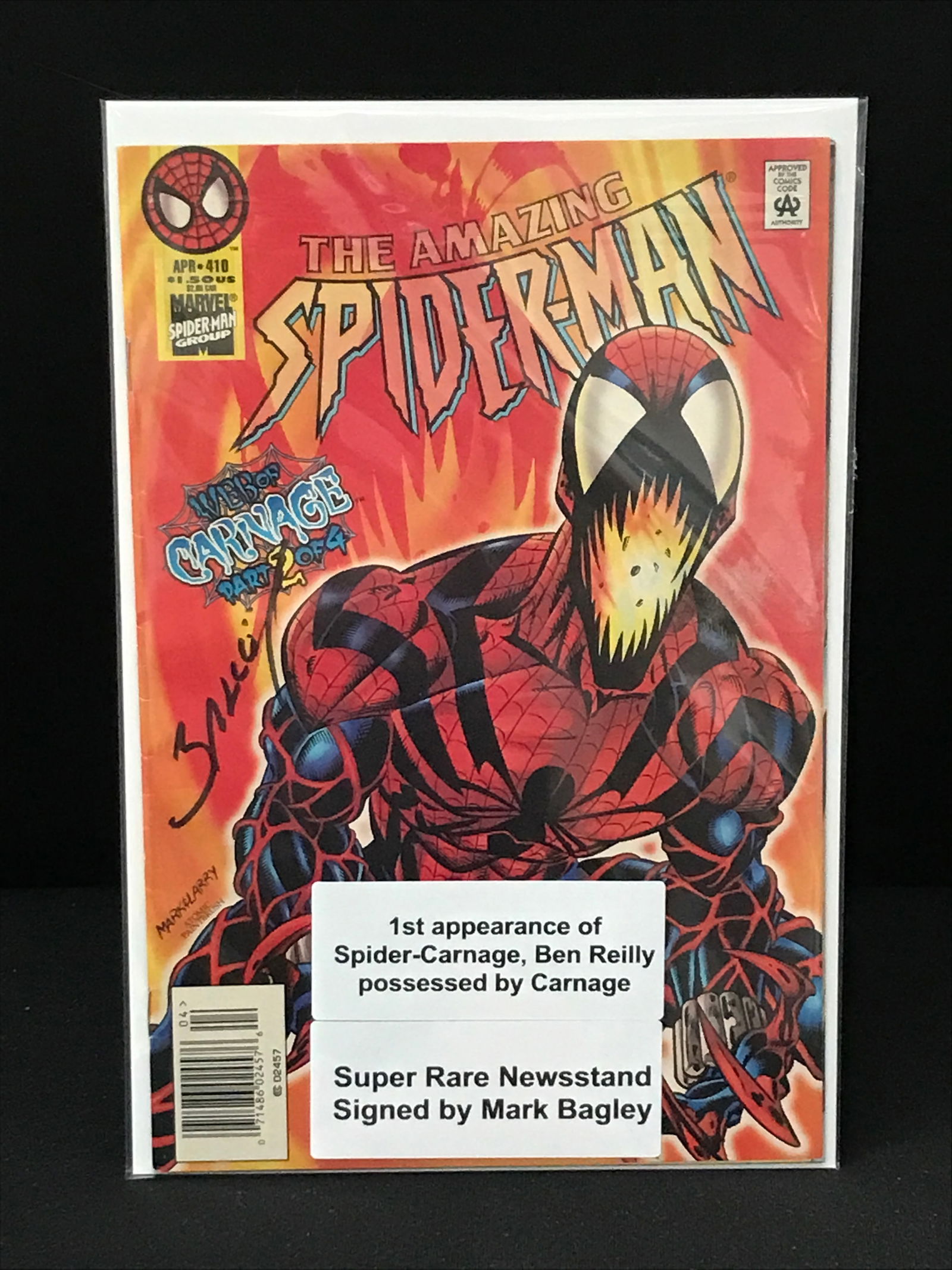 MARVEL COMICS NO.410 THE AMAZING SPIDERMAN (SIGNED BY MARK BAGLEY) (1 of 1)