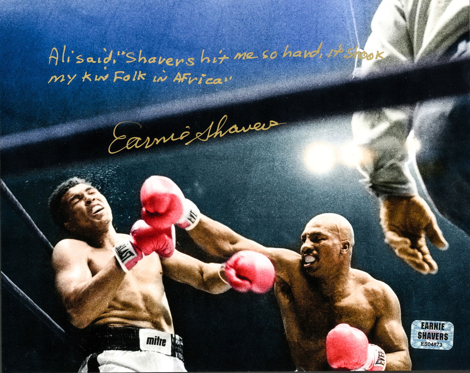 ERNIE SHAVERS SIGNED 11 X 14 PHOTO WITH ALI INSCRIPTIONS ERNIE SHAVERS COA (1 of 1)