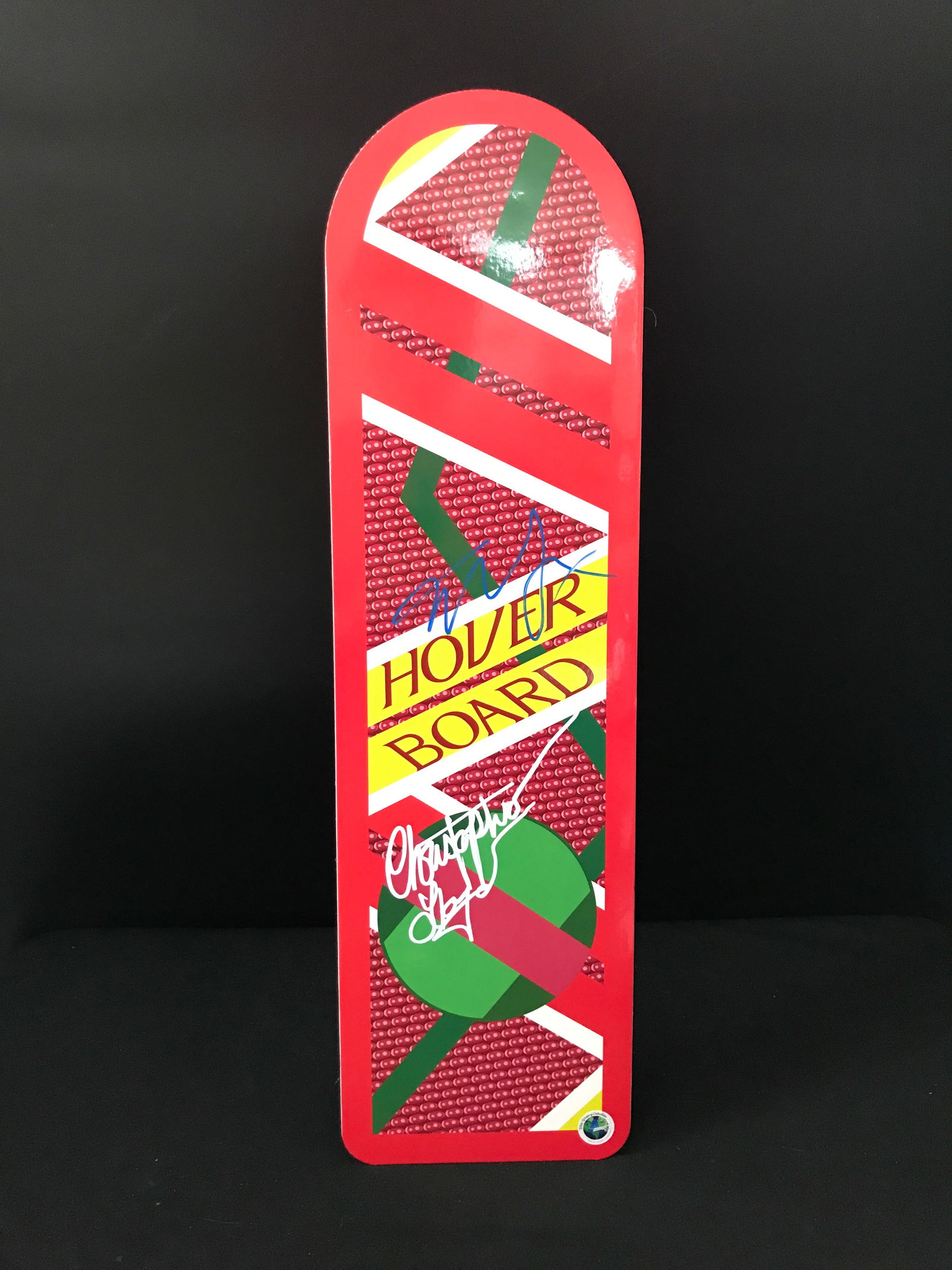 CHRISTOPHER LLOYD AND MICHAEL J FOX SIGNED CARDBOARD HOVERBOARD - WWOC COA (1 of 1)