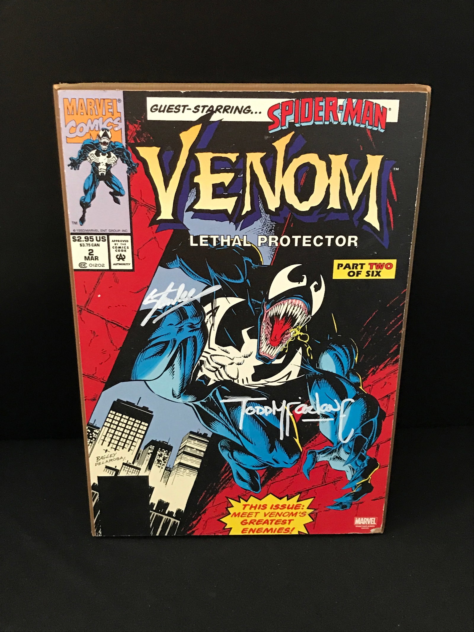 TODD MCFARLANE AND STAN LEE SIGNED VENOM WALL DISPLAY: Prices are in Canadian dollars