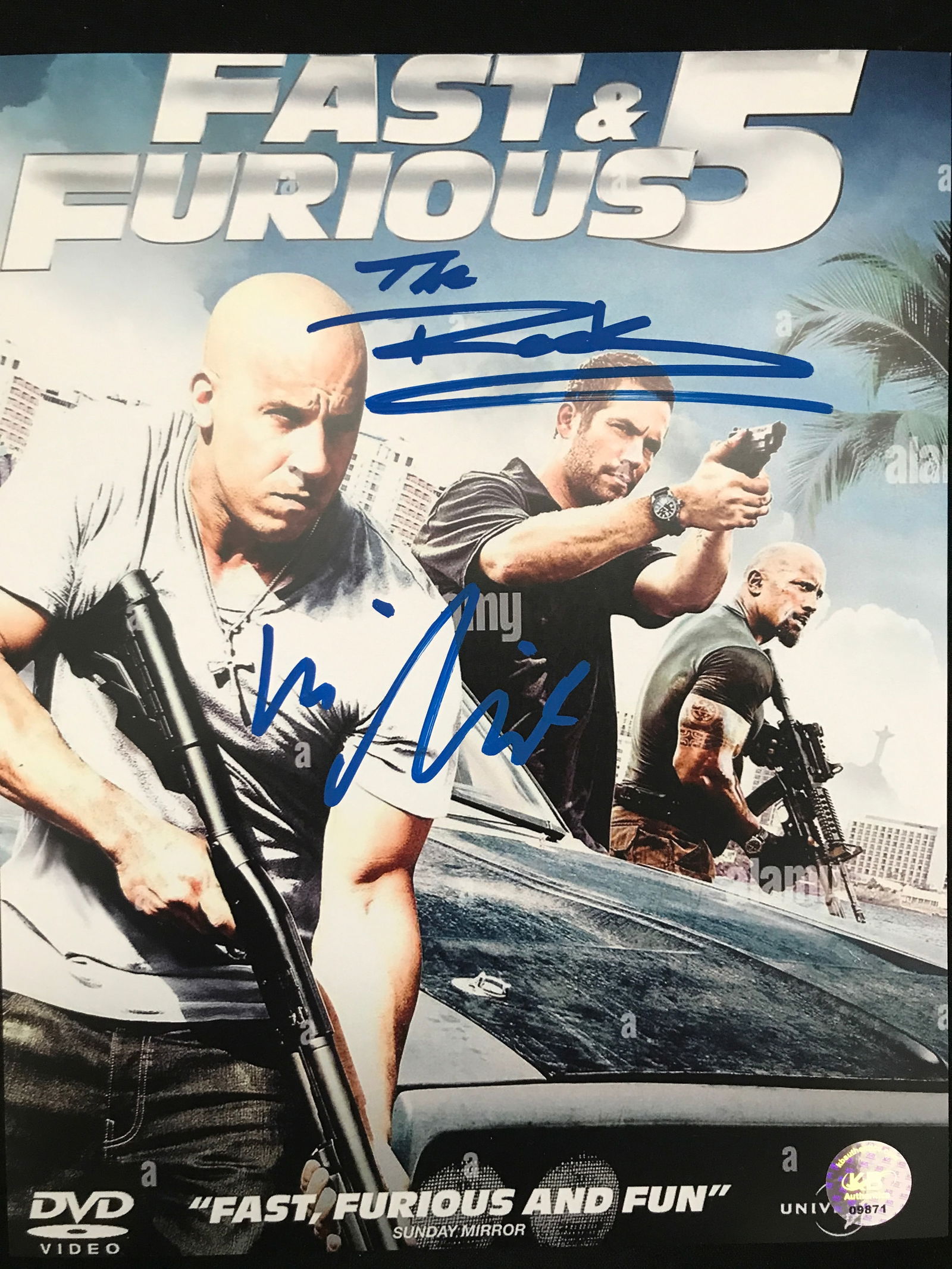FAST AND THE FURIOUS 5 8X10 SIGNED BY THE ROCK AND VIN DIESEL - KB COA: Prices are in Canadian dollars