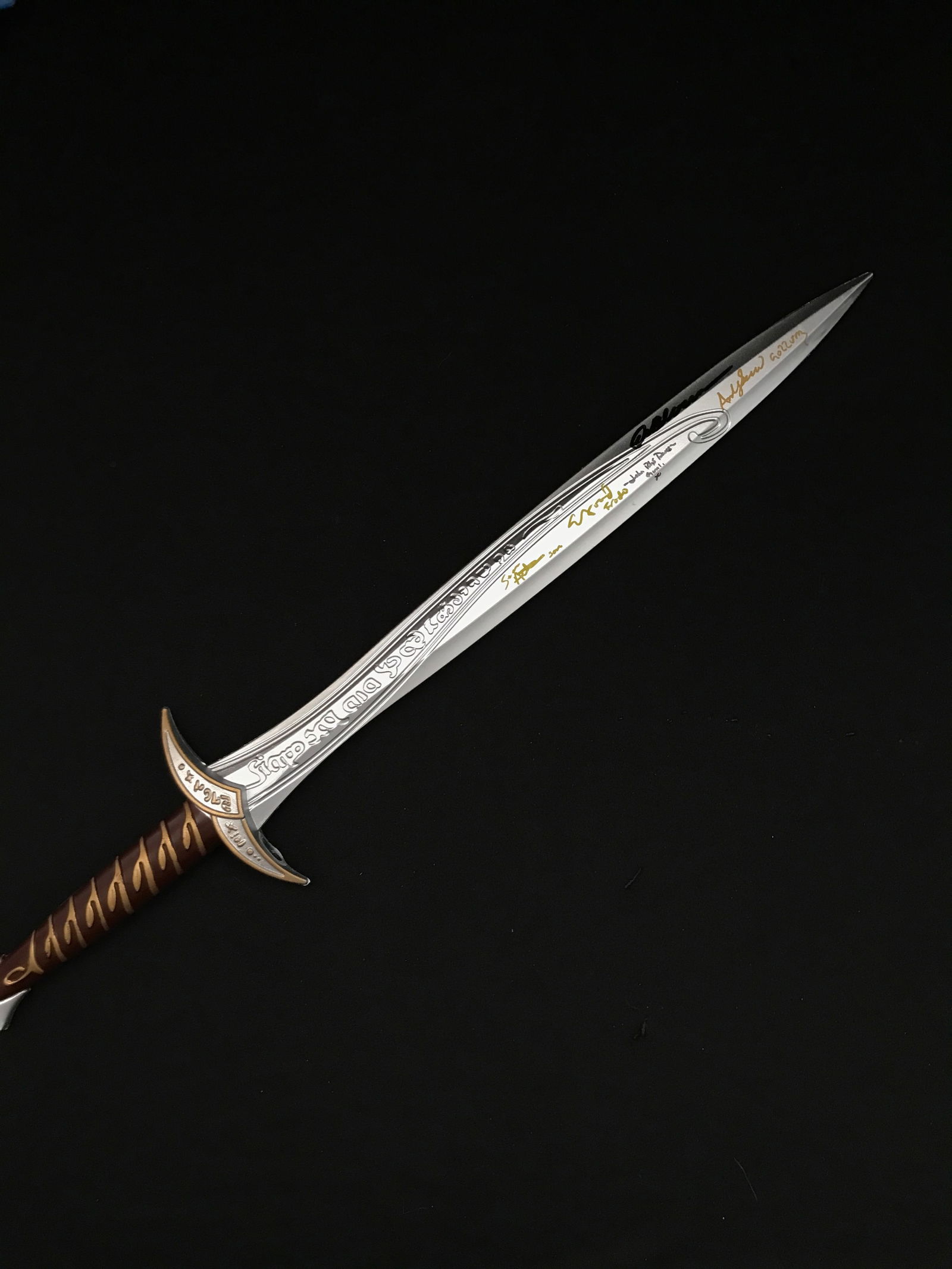 BLOOM, WOOD, ASTIN, SERKIS AND RHYS-DAVIES SIGNED 'LOTR' PLASTIC SWORD WWOC COA: Prices are in Canadian dollars