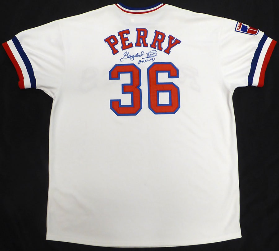 GAYLORD PERRY SIGNED RANGERS BASEBALL JERSEY (BECKETT COA) (1 of 4)