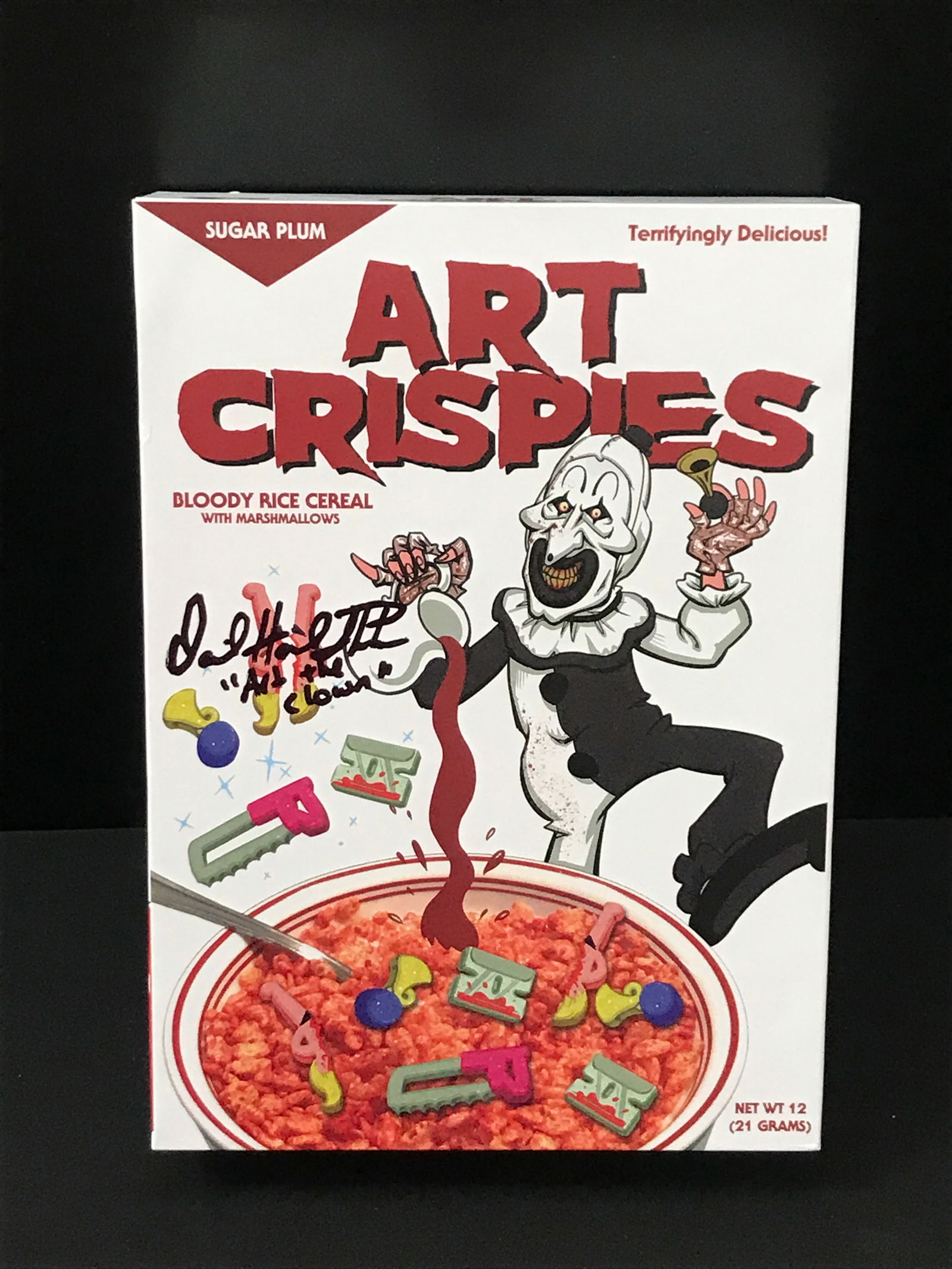 DAVID HOWARD THORNTON SIGNED AND CHARACTER INSCRIBED 'ART THE CLOWN' CEREAL BOX - BECKETT COA (1 of 2)