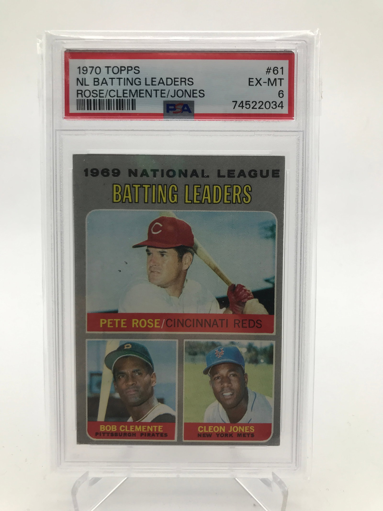 1970 TOPPS NO.61 NL BATTING LEADERS ROSE/CLEMENTE/JONES PSA GRADED 6: Prices are in Canadian dollars