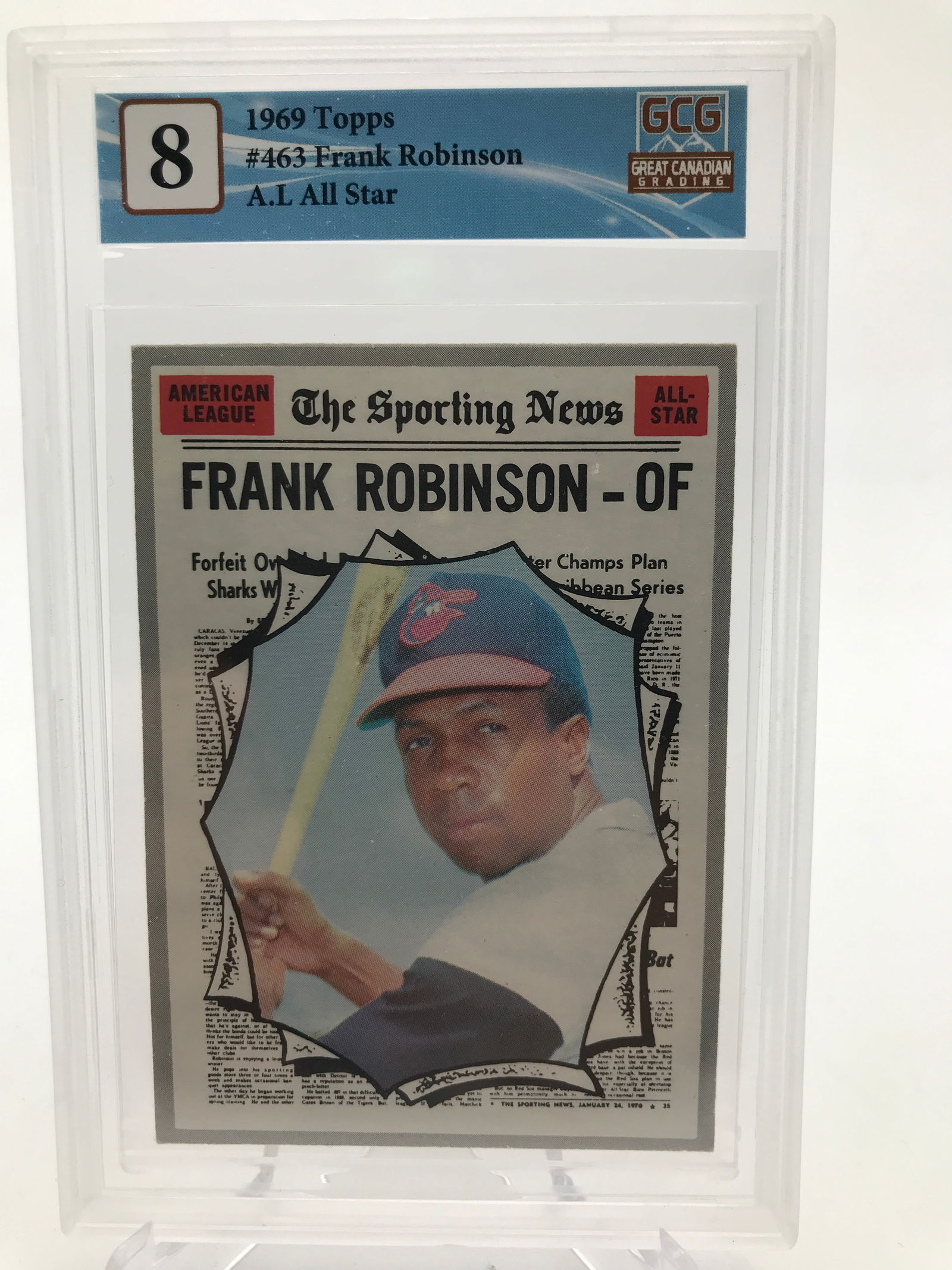 1969 TOPPS FRANK ROBINSON TRADING CARD - GCG GRADE 8 (1 of 2)