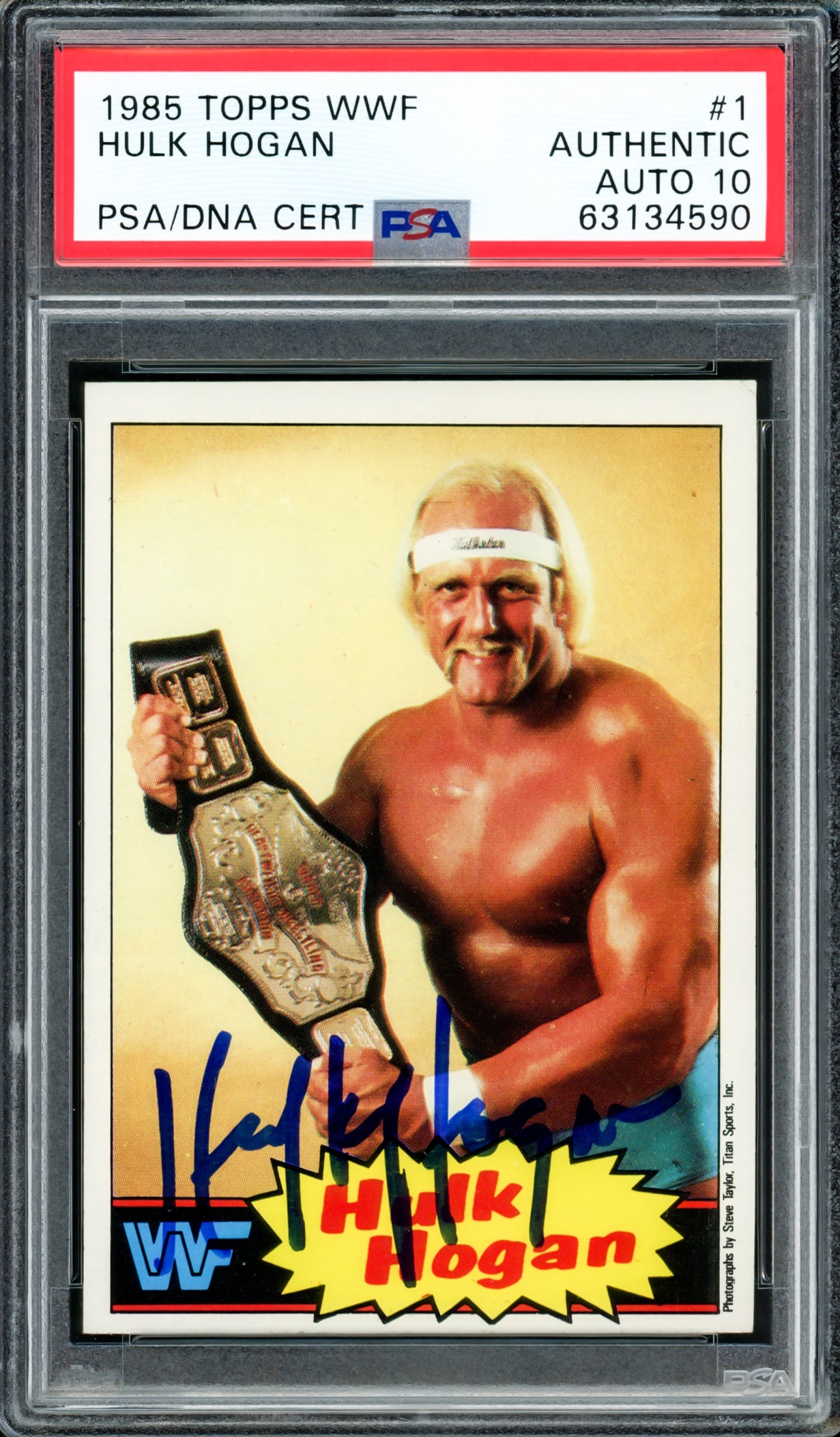 Hulk Hogan Autographed 1985 Topps WWF Yellow Rookie Card #1 Auto Grade Mint 9 PSA (1 of 2)