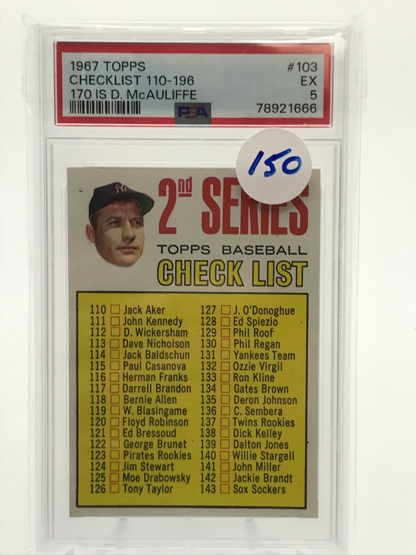 1967 TOPPS CHECKLIST 110-196 - PSA GRADE 5: Prices are in Canadian dollars