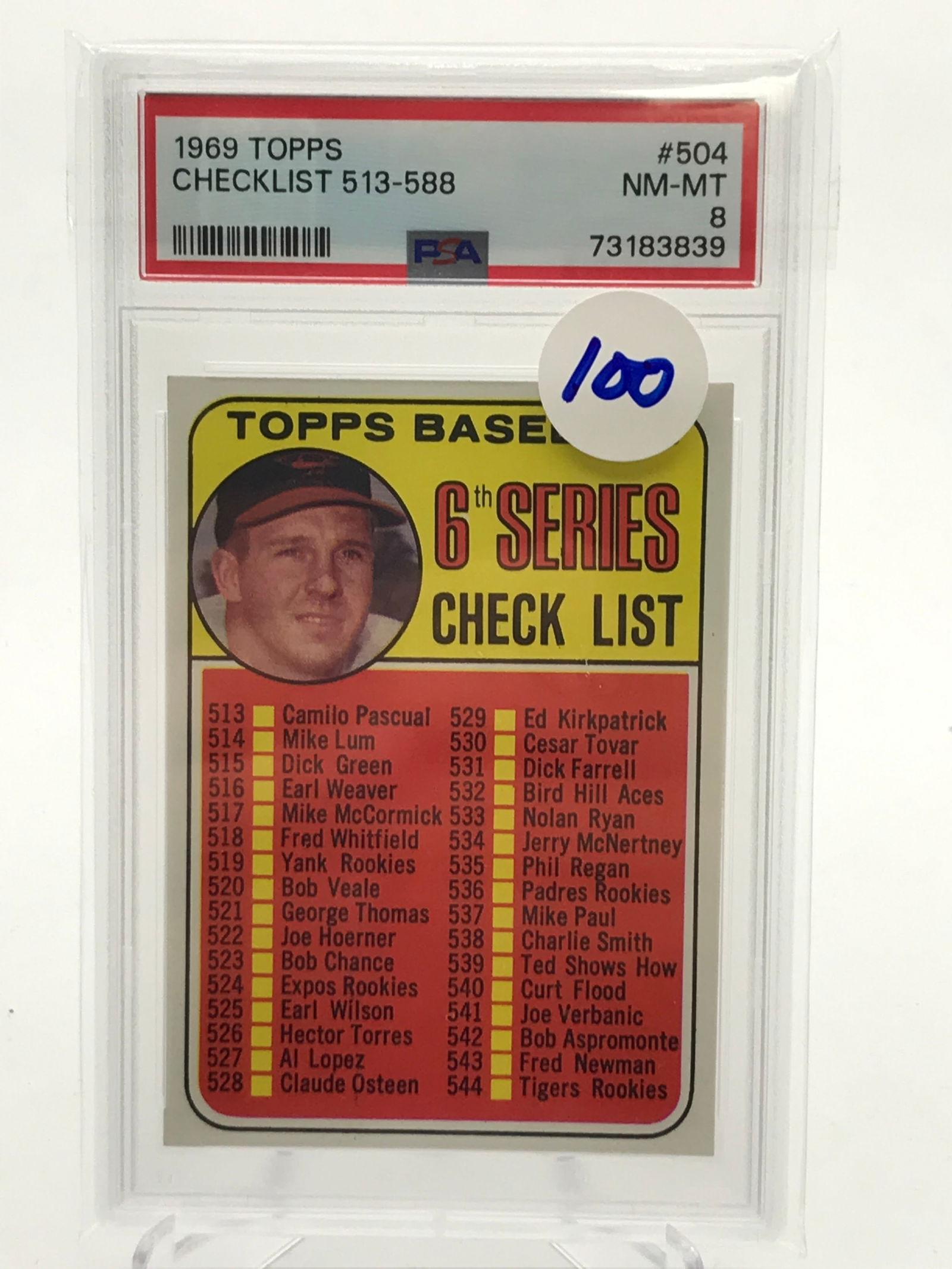 1969 TOPPS CHECKLIST 539-588 TRADING CARD - PSA GRADE 8 (1 of 1)