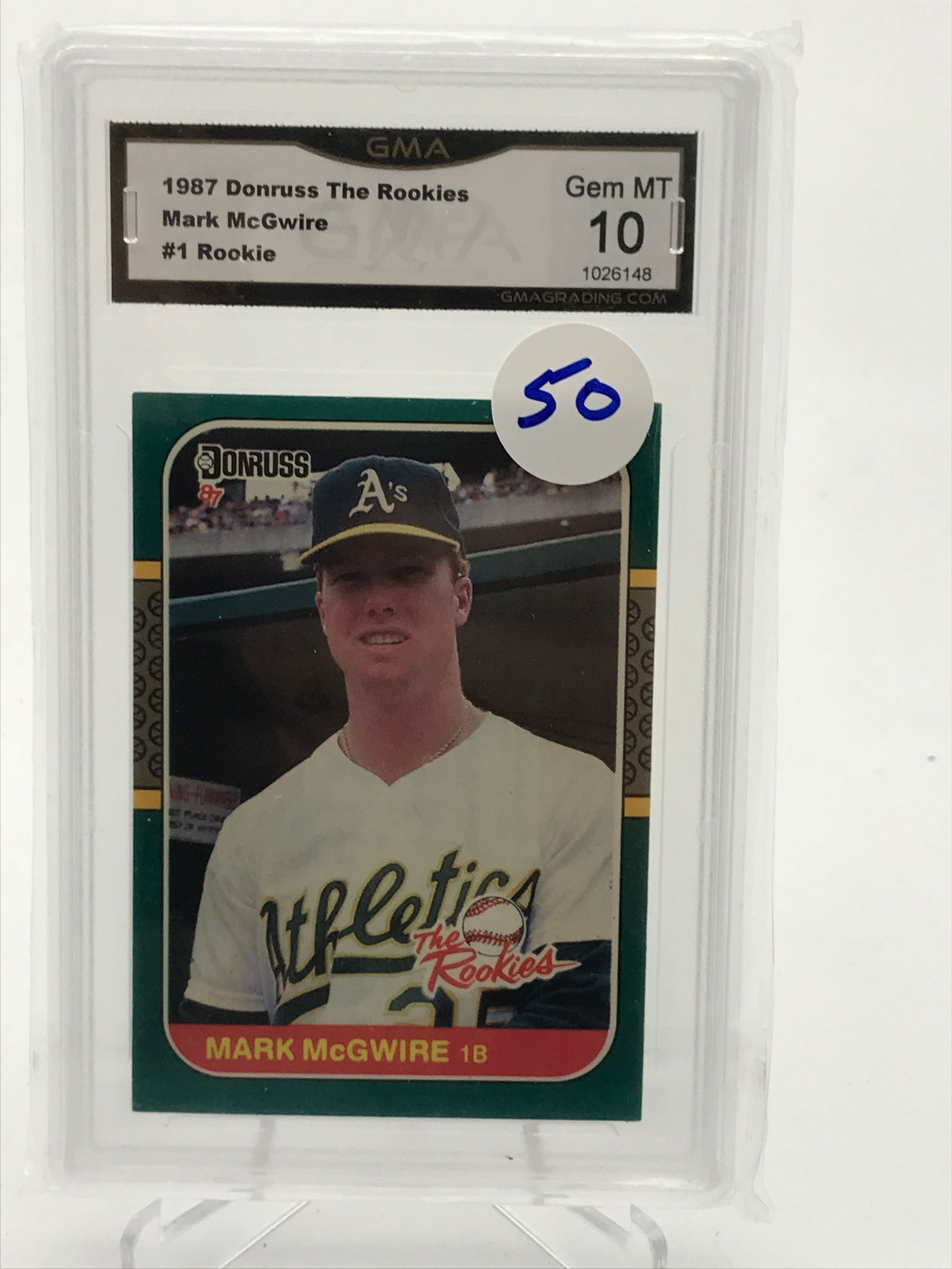 1987 DONRUSS THE ROOKIES MARK MCGWIRE TRADING CARD - GMA GRADE 10 (1 of 2)