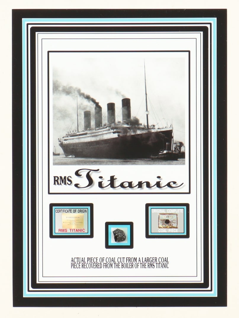 FRAMED TITANIC PRESENTATION PIECE INCLUDING ORIGINAL COAL FROM THE TITANTIC ITSELF (1 of 3)
