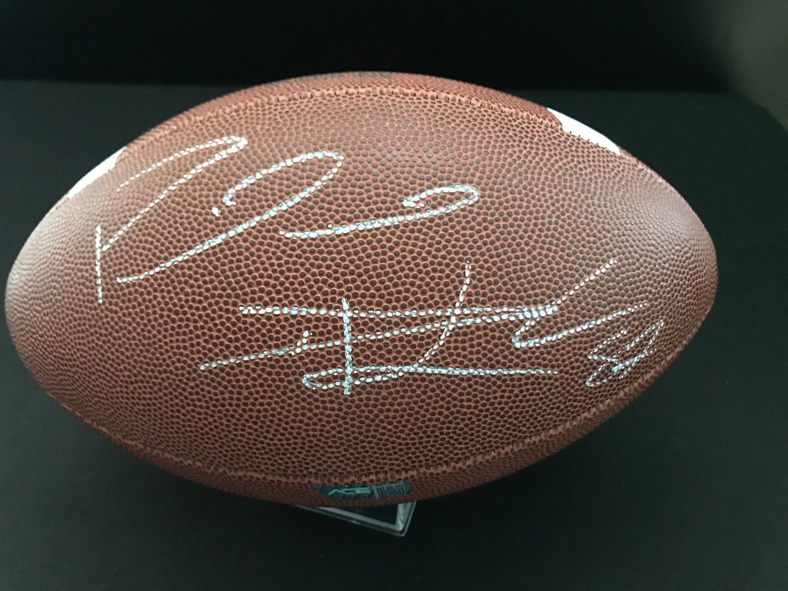 PATRICK MAHOMES AND TRAVIS KELCE SIGNED FOOTBALL ACE COA (1 of 3)