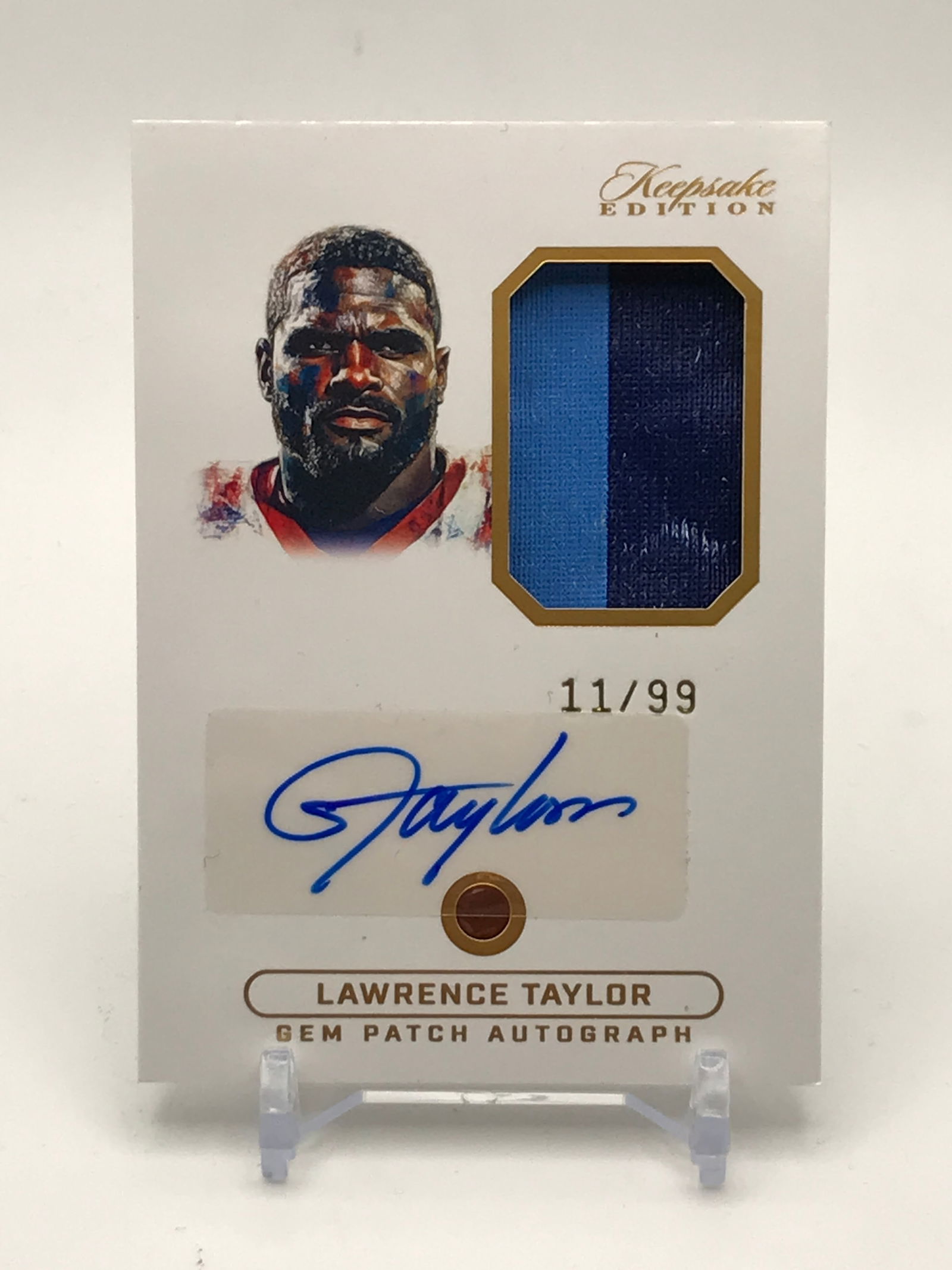 LAWRENCE TAYLOR SIGNED GEM PATCH KEEPSAKE EDITION CARD 11/99 (1 of 2)