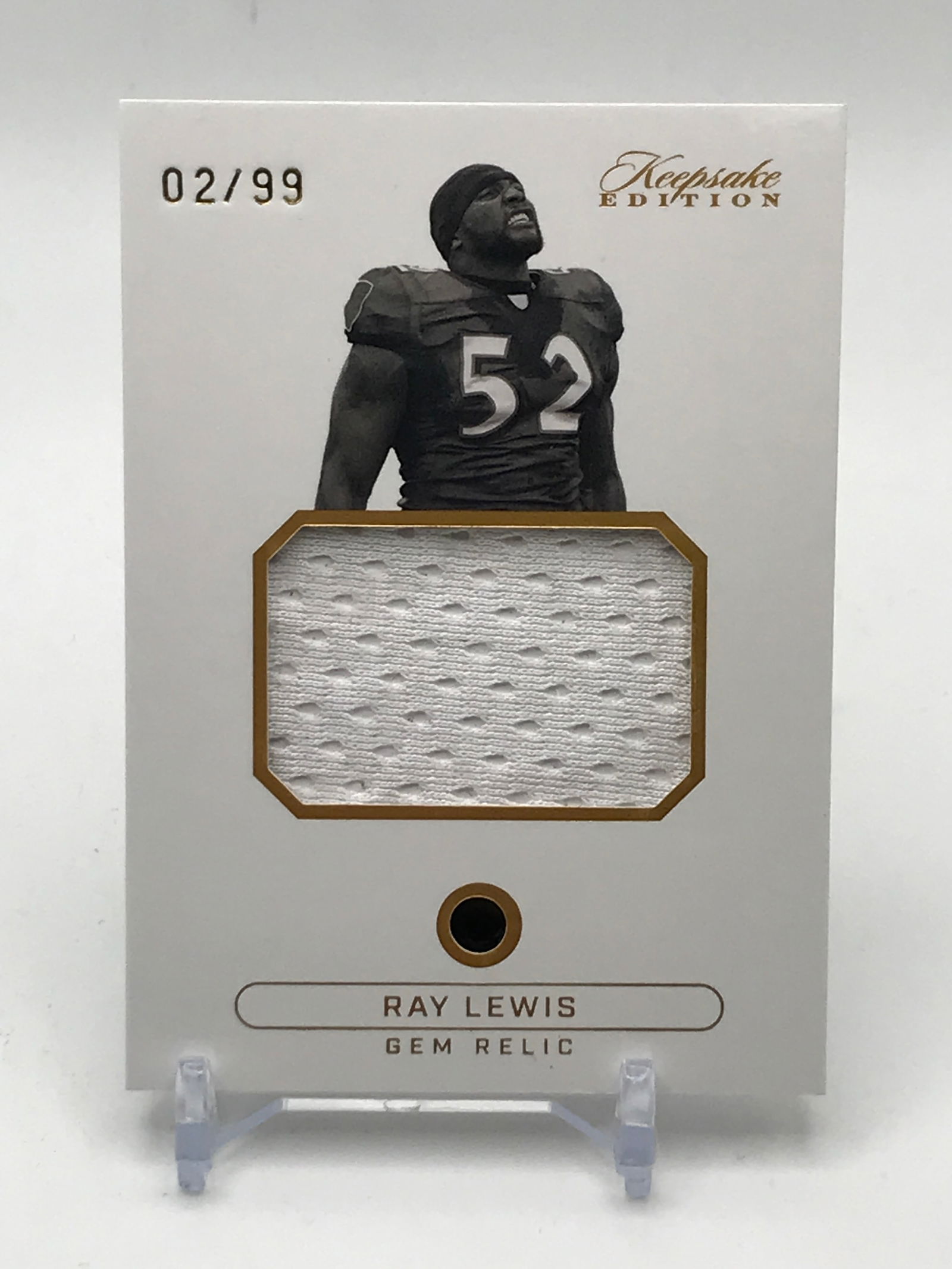 RAY LEWIS GEM PATCH RELIC CARD KEEPSAKE EDITION 02/99 (1 of 2)