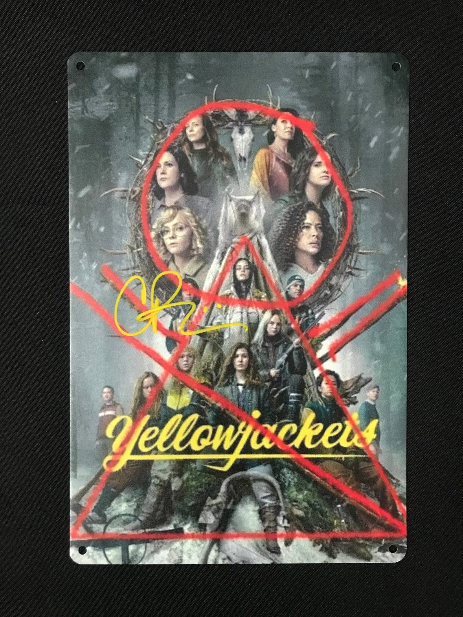 CHRISTINA RICCI SIGNED YELLOWJACKETS TIN SIGN - WWOC COA: Prices are in Canadian dollars