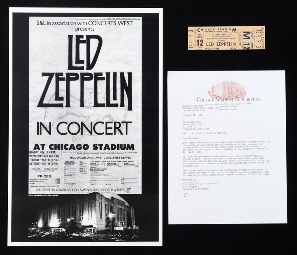 Led Zeppelin Original 1980 Chicago Stadium Concert Ticket (1 of 3)