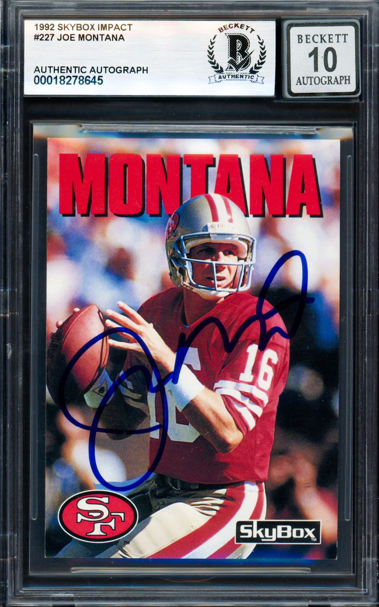 1992 SKYBOX IMPACT JOE MONTANA SIGNED TRADING CARD - BECKETT GRADE 10 (1 of 2)