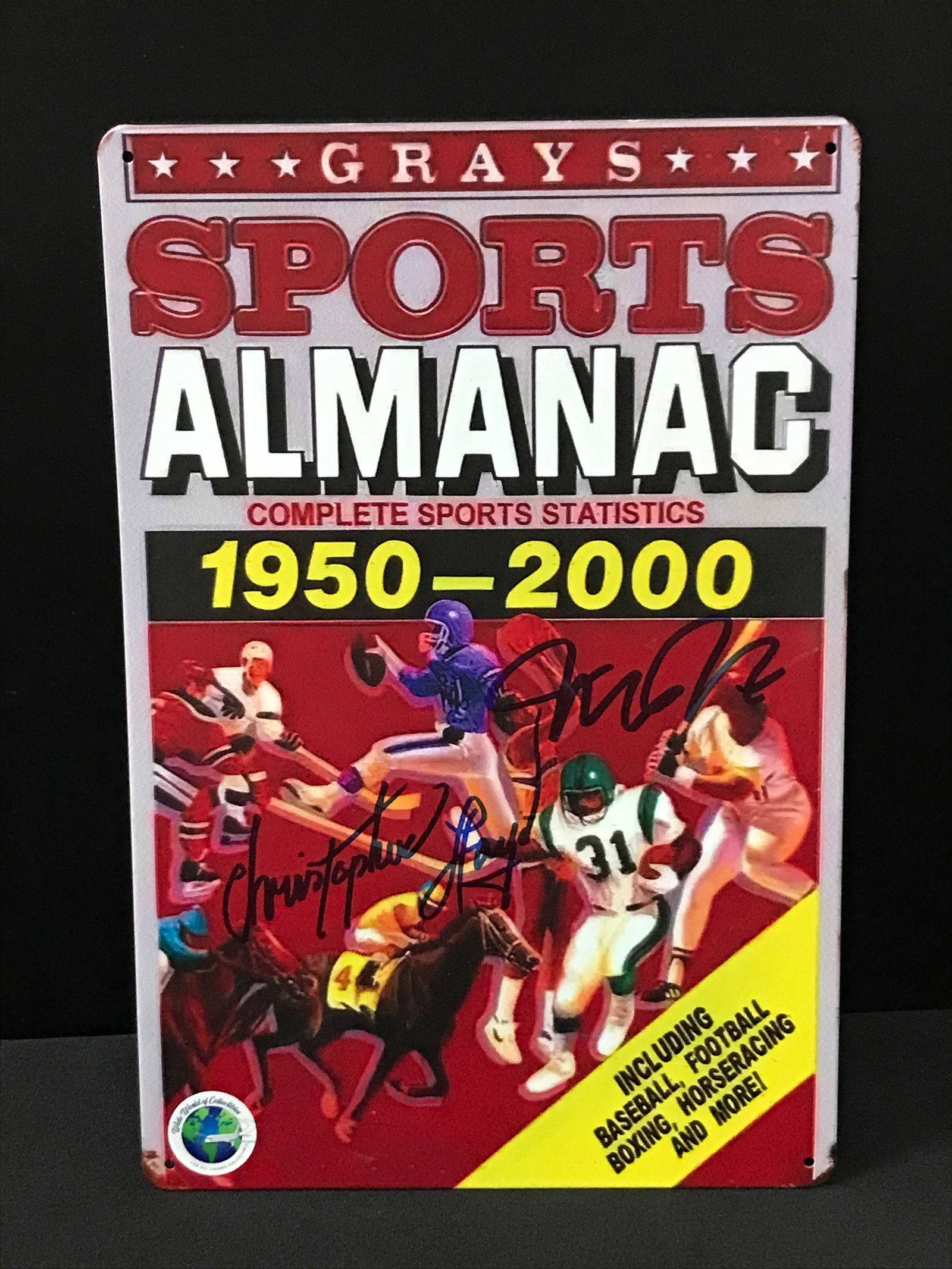MICHAEL J FOX AND CHRISTOPHER LLOYD SIGNED SPOSRTA LAMANAC SIGN (WWOC COA): Prices are in Canadian dollars