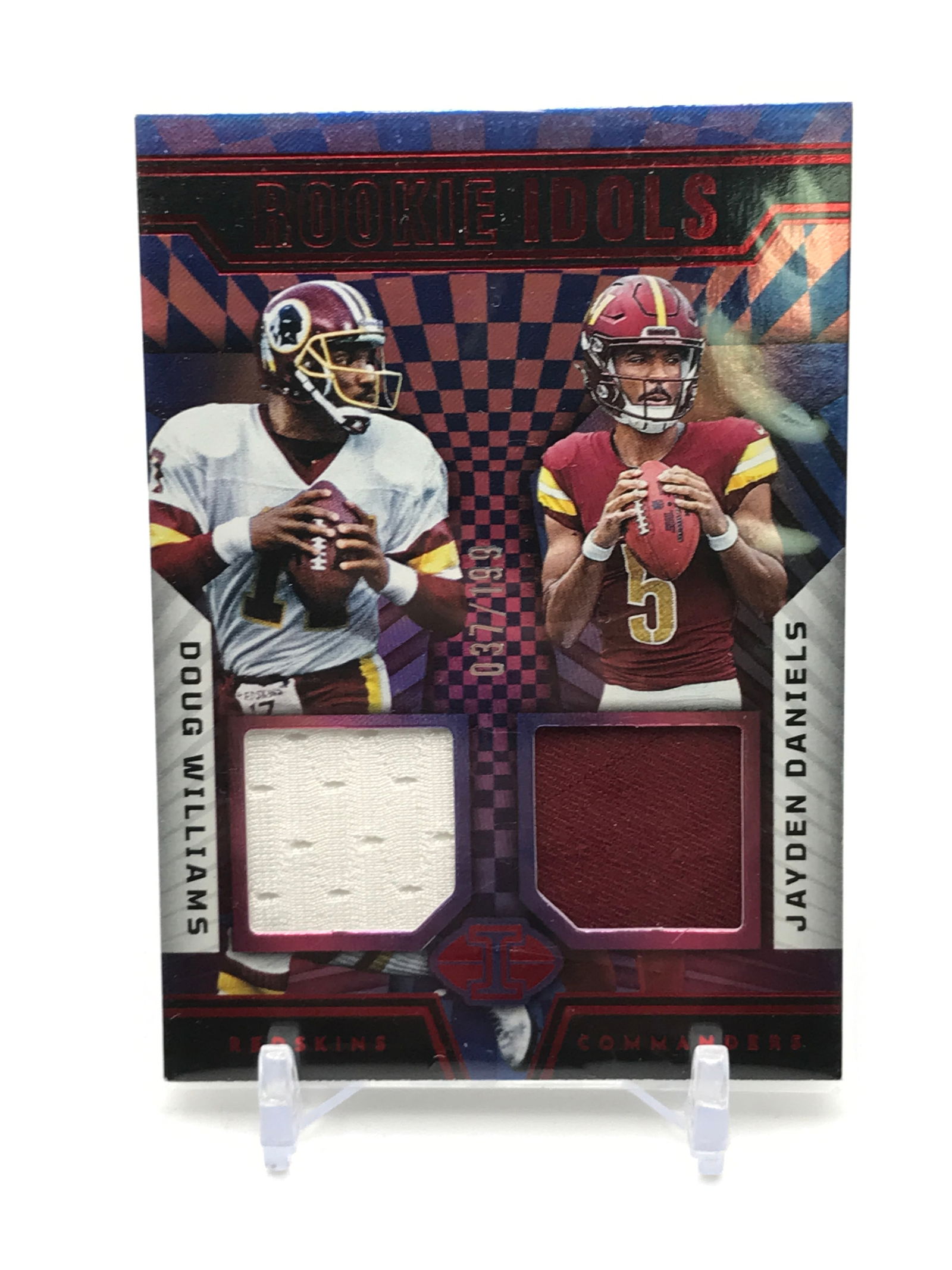 2024 PANINI NFL CARD JAYDEN DANIELS AND DOUG WILLIAMS DUAL PATCH ROOKIE CARD 037/199 (1 of 2)