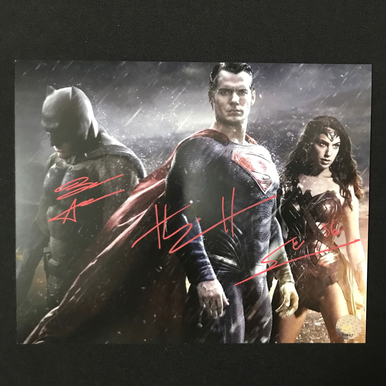 AFFLECK, CAVILL AND GADOT TRIPLE SIGNED 8X10 - KB COA (1 of 1)