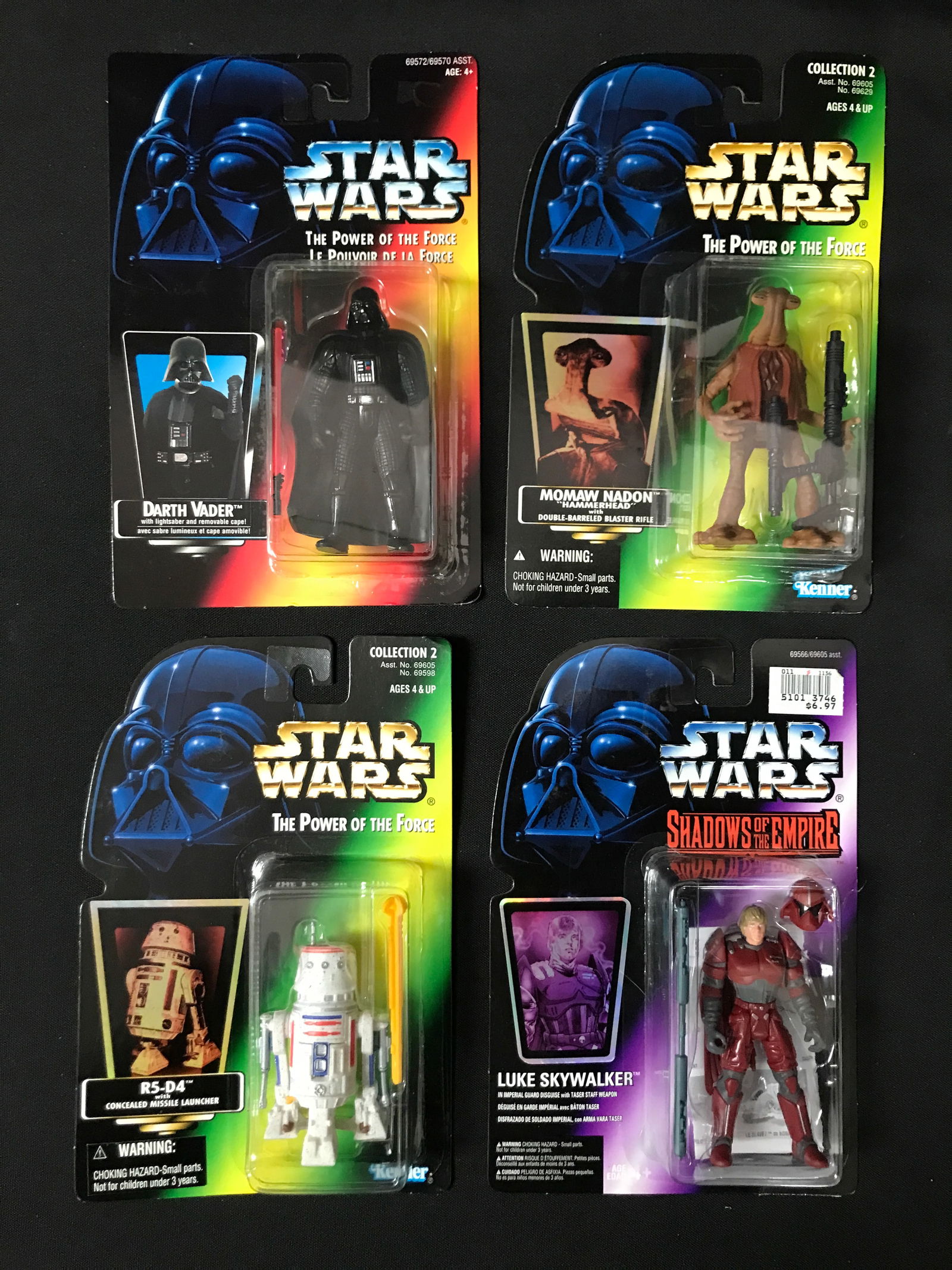 LOT OF 4 VINTAGE STAR WARS ACTION FIGURES - ON CARD: Prices are in Canadian dollars