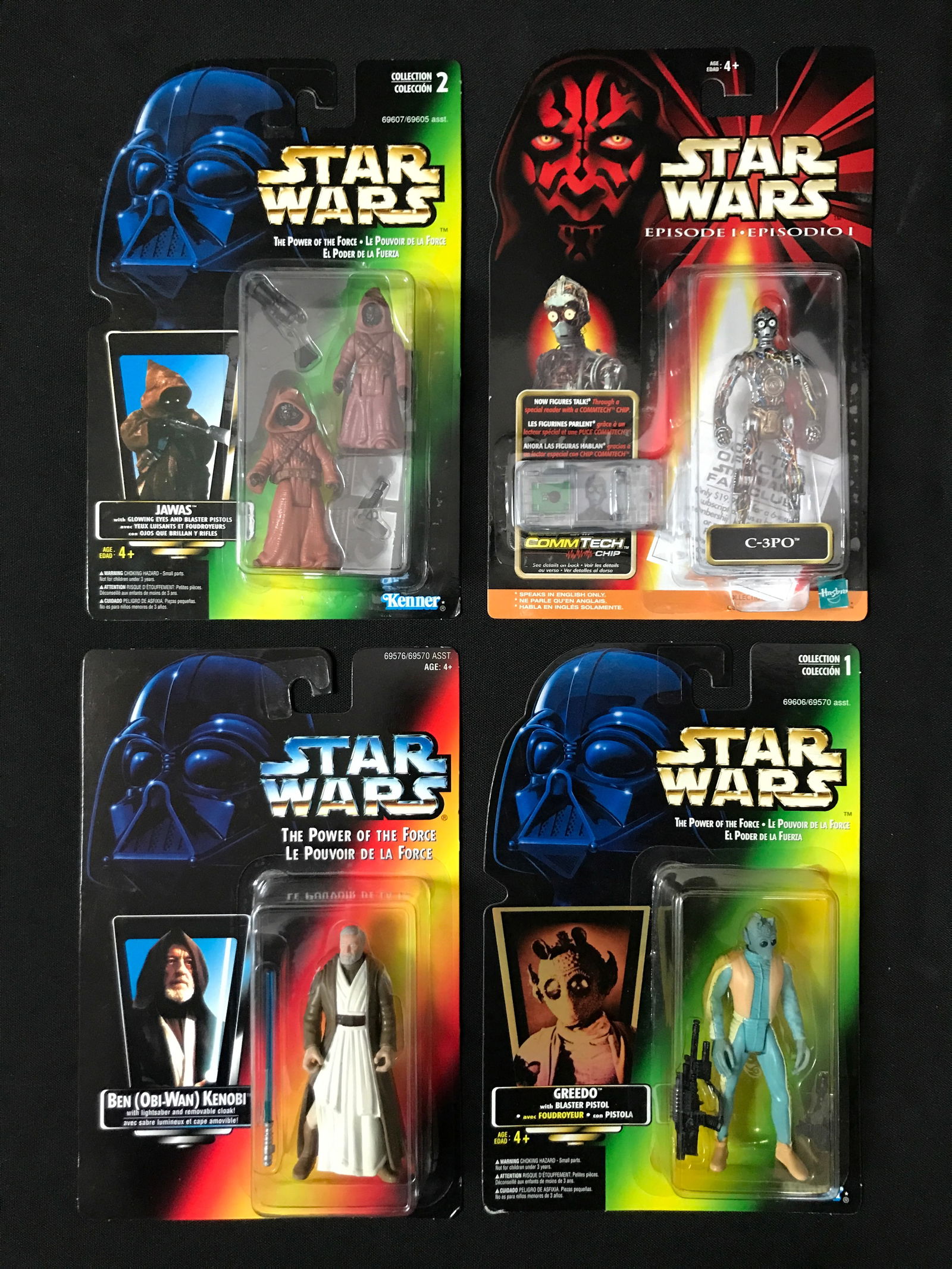 LOT OF 4 VINTAGE STAR WARS ACTION FIGURES - ON CARD: Prices are in Canadian dollars