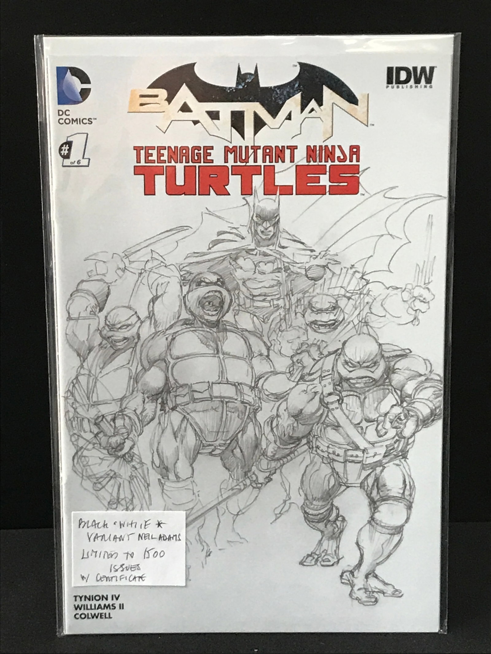 BATMAN TEENAGE MUTANT NINJA TURTLES #1 OF 6 BLACK AND WHITE VARIANT LIMITED TO 1500 COPIES WITH COA: Prices are in Canadian dollars