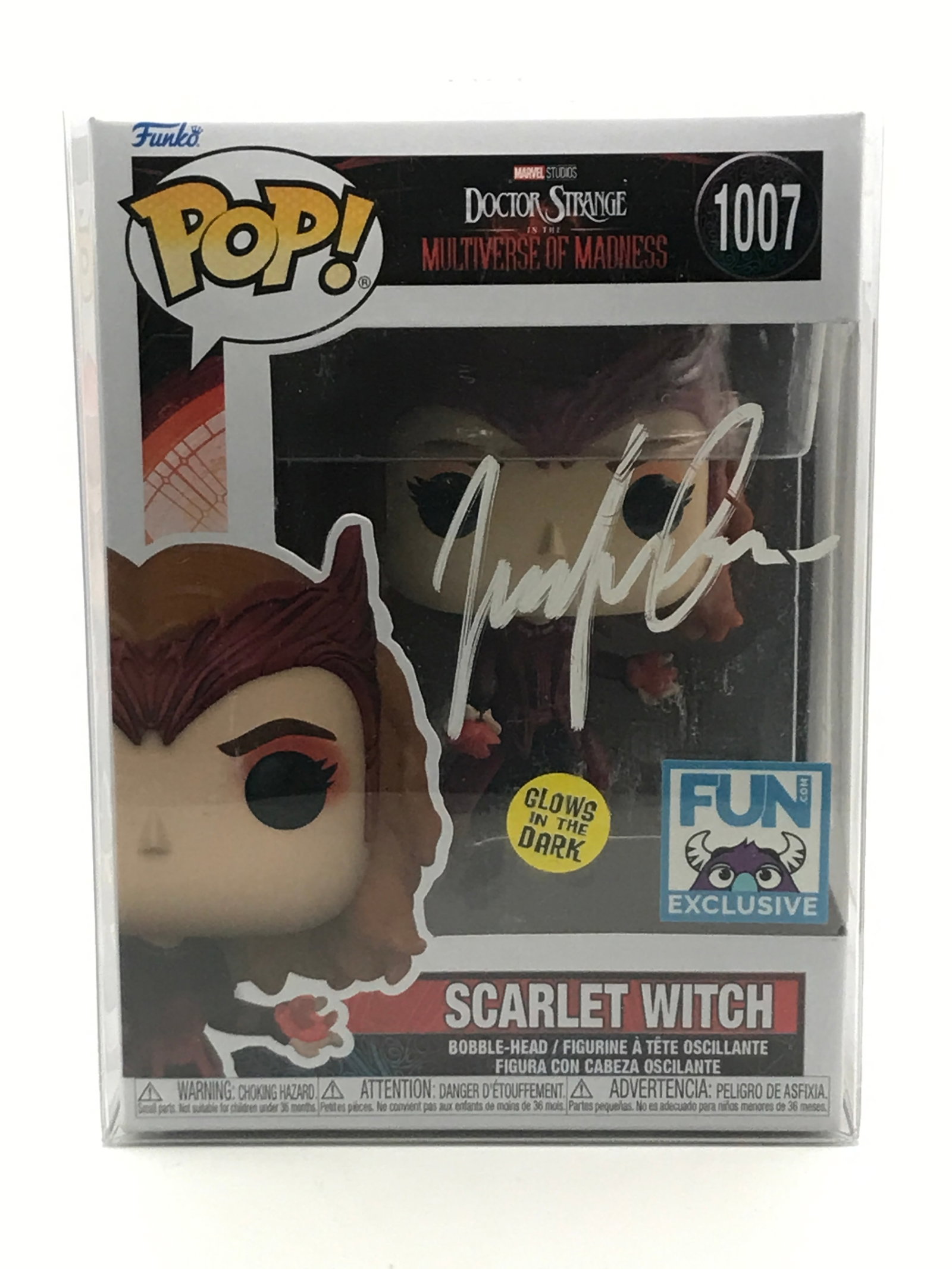 ELIZABETH OLSEN SIGNED SCARLET WITCH FUNKO POP - KB COA: Prices are in Canadian dollars