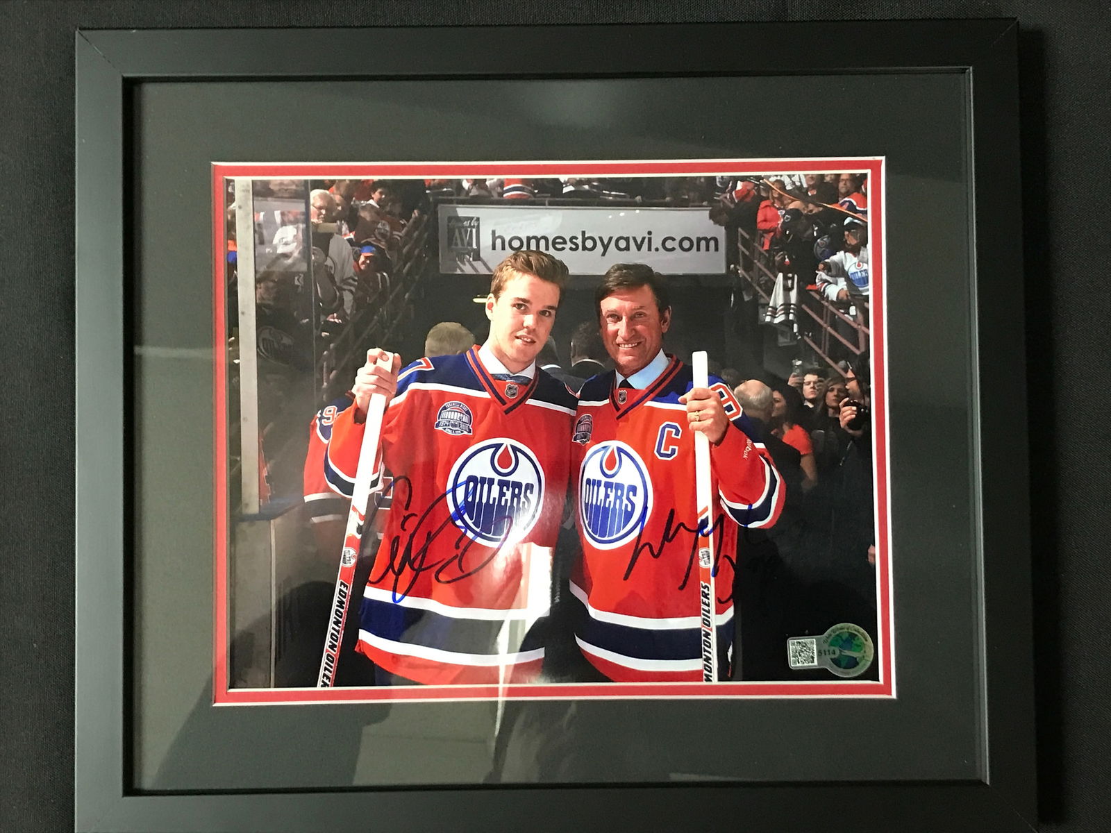 CONNOR MACDAVID AND WAYNE GRETZKY DUAL SIGNED AND FRAMED 8X10 - WWOC COA: Prices are in Canadian dollars