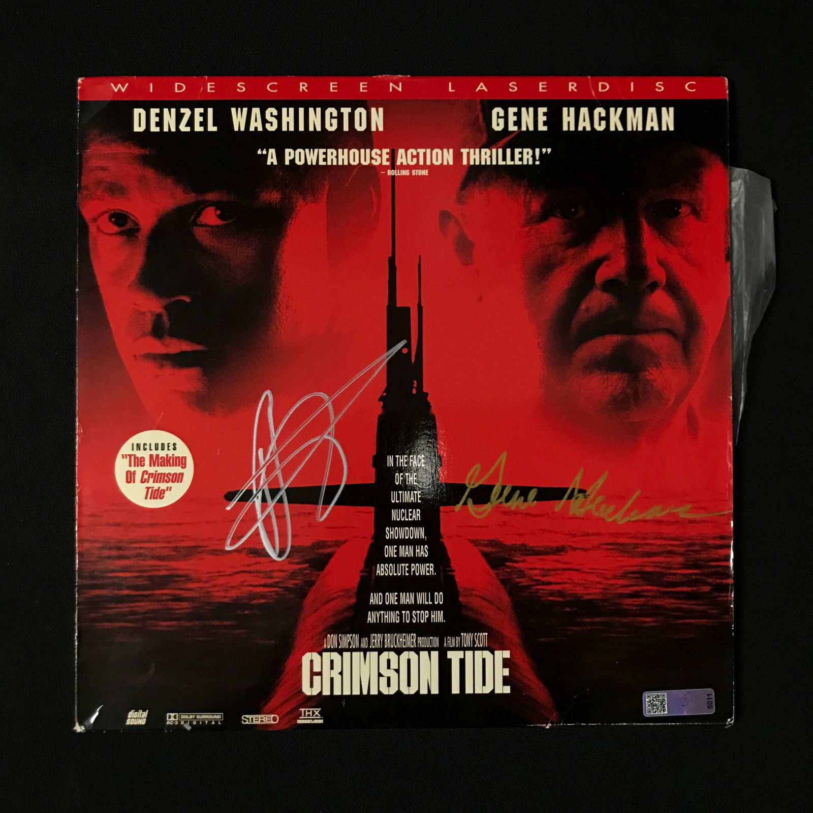DENZEL WASHINGTON AND GENE HACKMAN SIGNED CRIMSON TIDE LASER DISC (CE COA) (1 of 1)