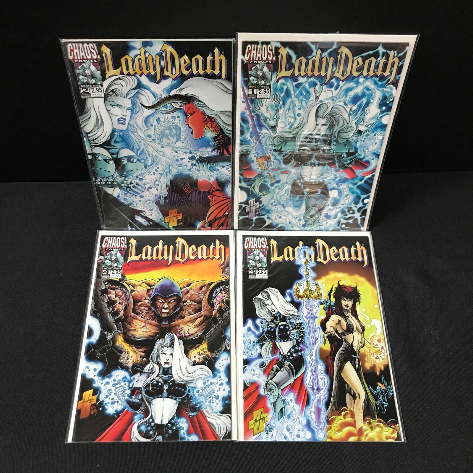 LOT OF 4 LADY DEATH COMICS #1-4 - CHAOS COMICS: Prices are in Canadian Dollars