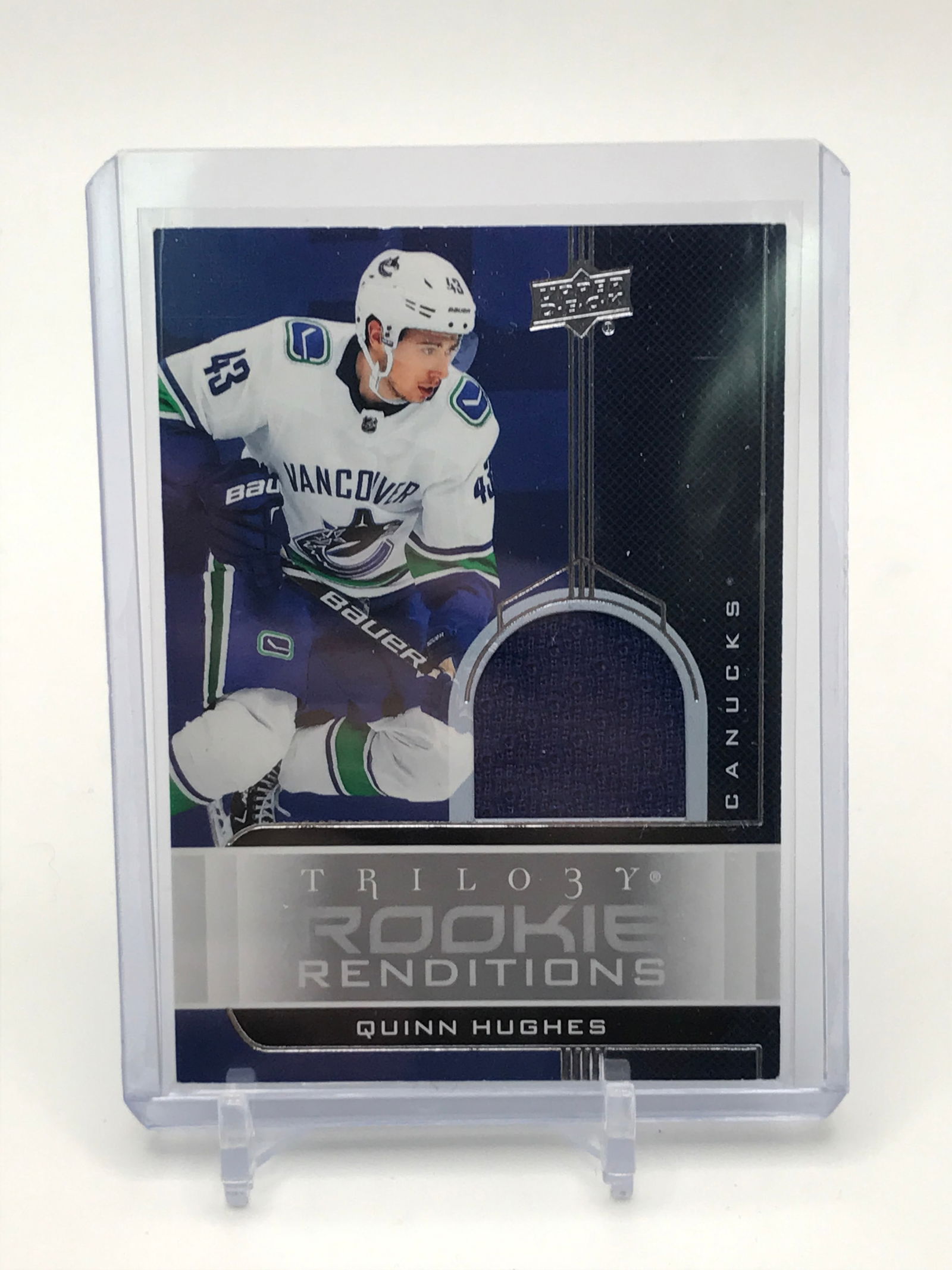 UPPER DECK TRILOGY ROOKIE RENDITIONS QUINN HUGHES PATCH TRADING CARD (1 of 2)
