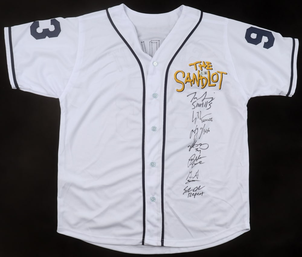 THE SAND LOT MOVIE CAST SIGNED BASEBALL JERSEY (JSA COA) (1 of 3)
