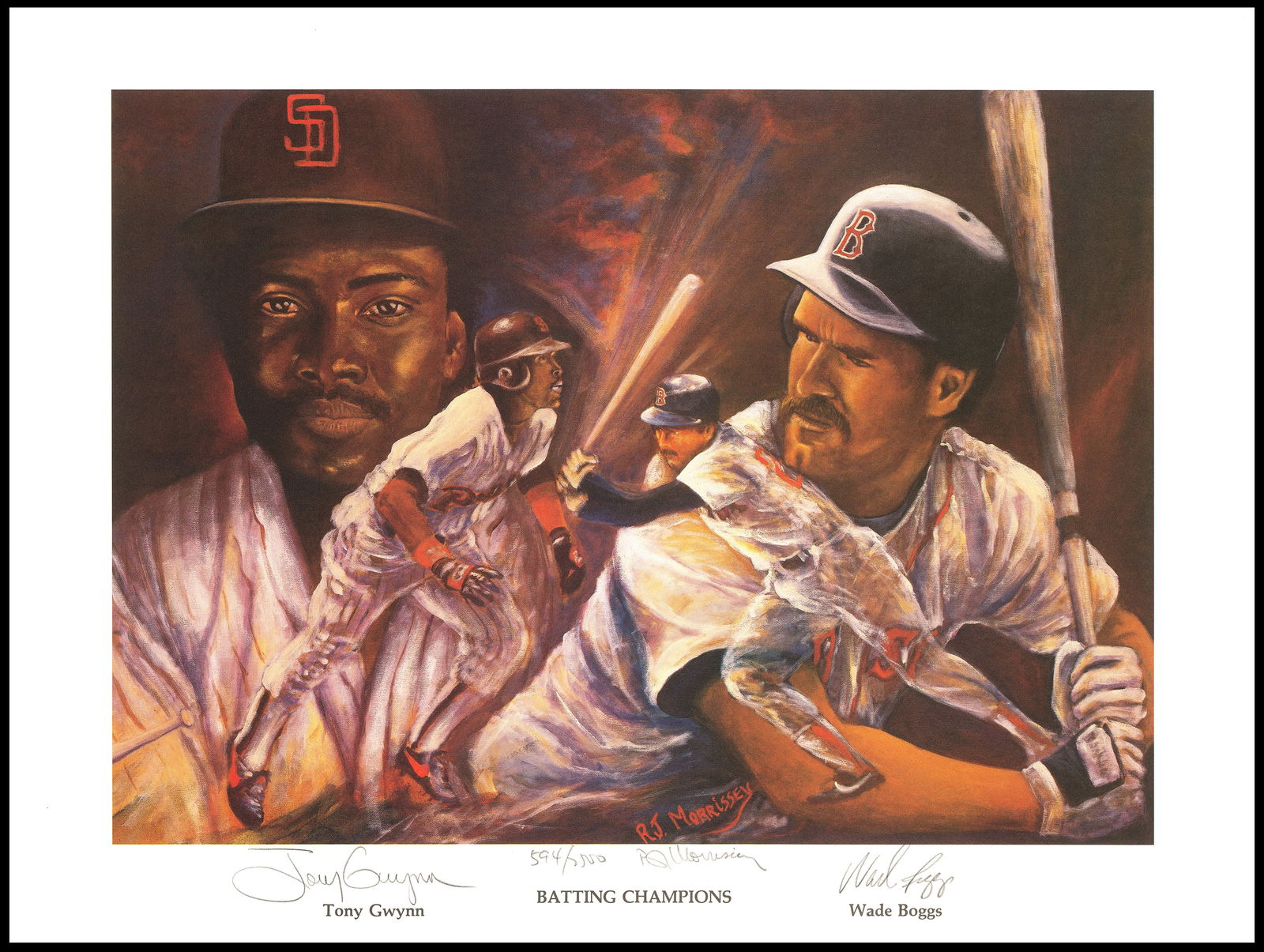 LTD EDITION TONY GWYNN AND WADE BOGGS BATTING CHAMPS PRINT 594/2500 (1 of 4)