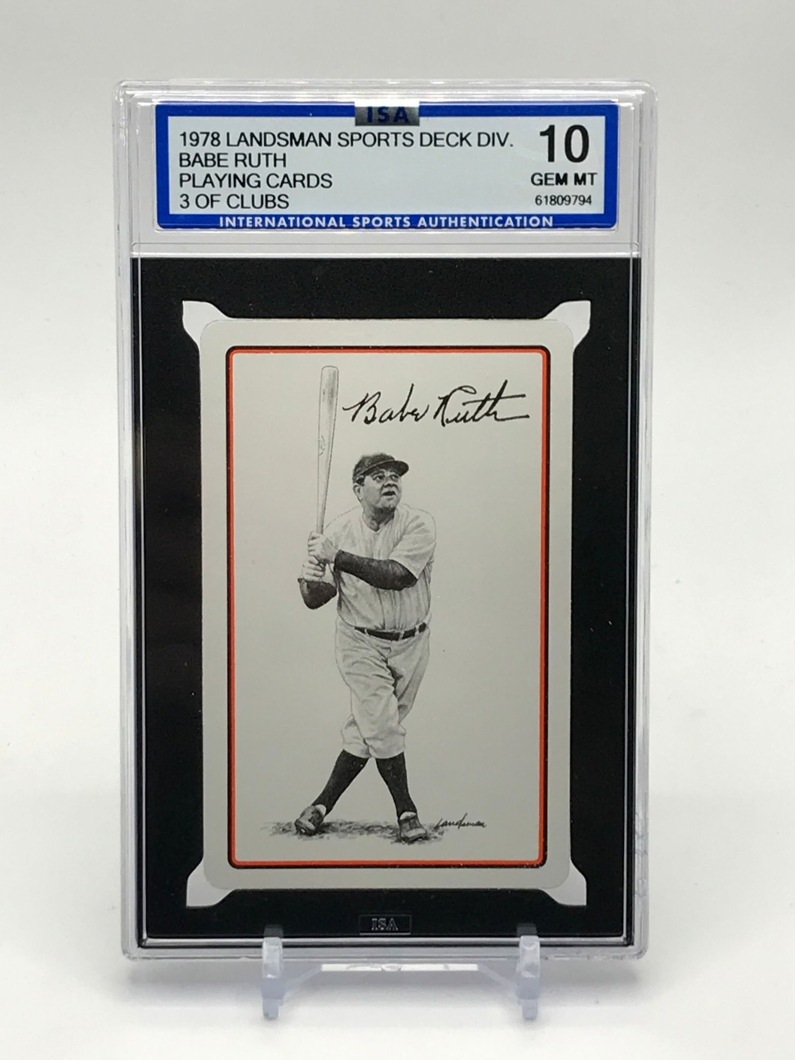 1978 LANDSMAN SPORTS DECK DIV BABE RUTH PLAYING CARD 3 CLUBS - PSA GRADE 10 (1 of 2)