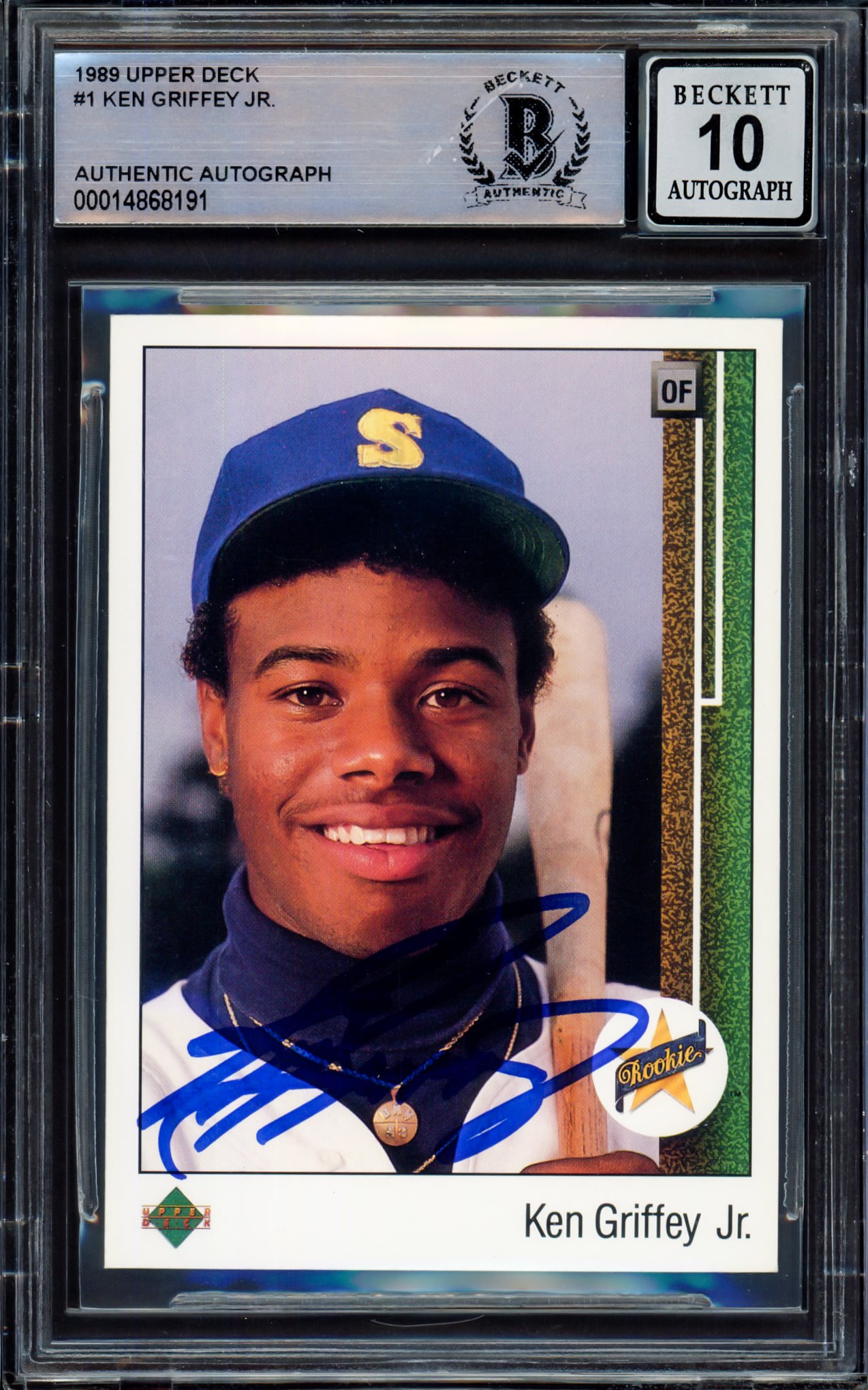 1989 UPPER DECK KEN GRIFFEY JR SIGNED ROOKIE CARD - BECKETT GRADE 10 (1 of 2)