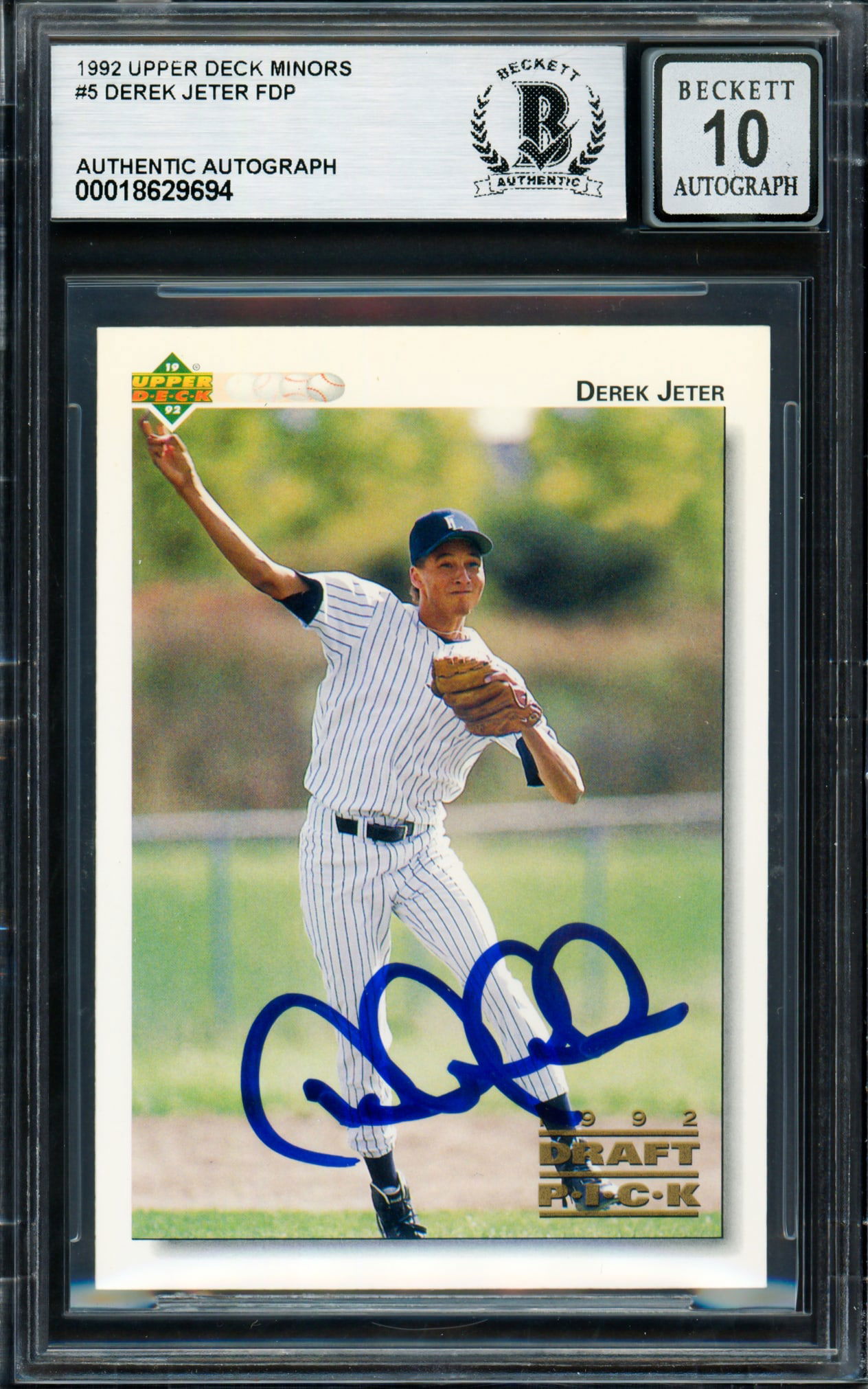 1992 UPPER DECK MINORS DEREK JETER SIGNED TRADING CARD - BECKETT GRADE 10 (1 of 2)