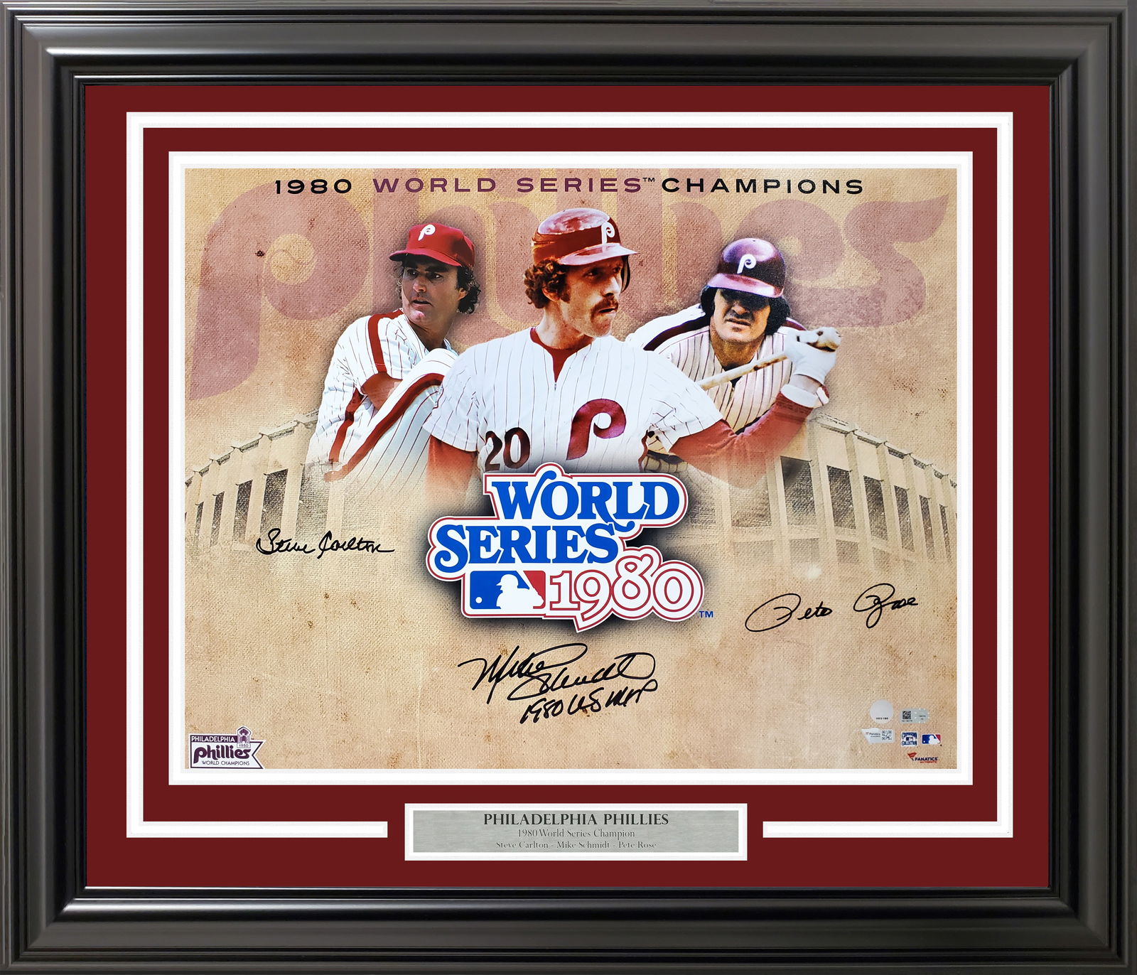 1980 WORLD SERIES CHAMPIONS MULTI SIGNED AND FRAMED 16 X 20 (FANATICS COA) (1 of 2)