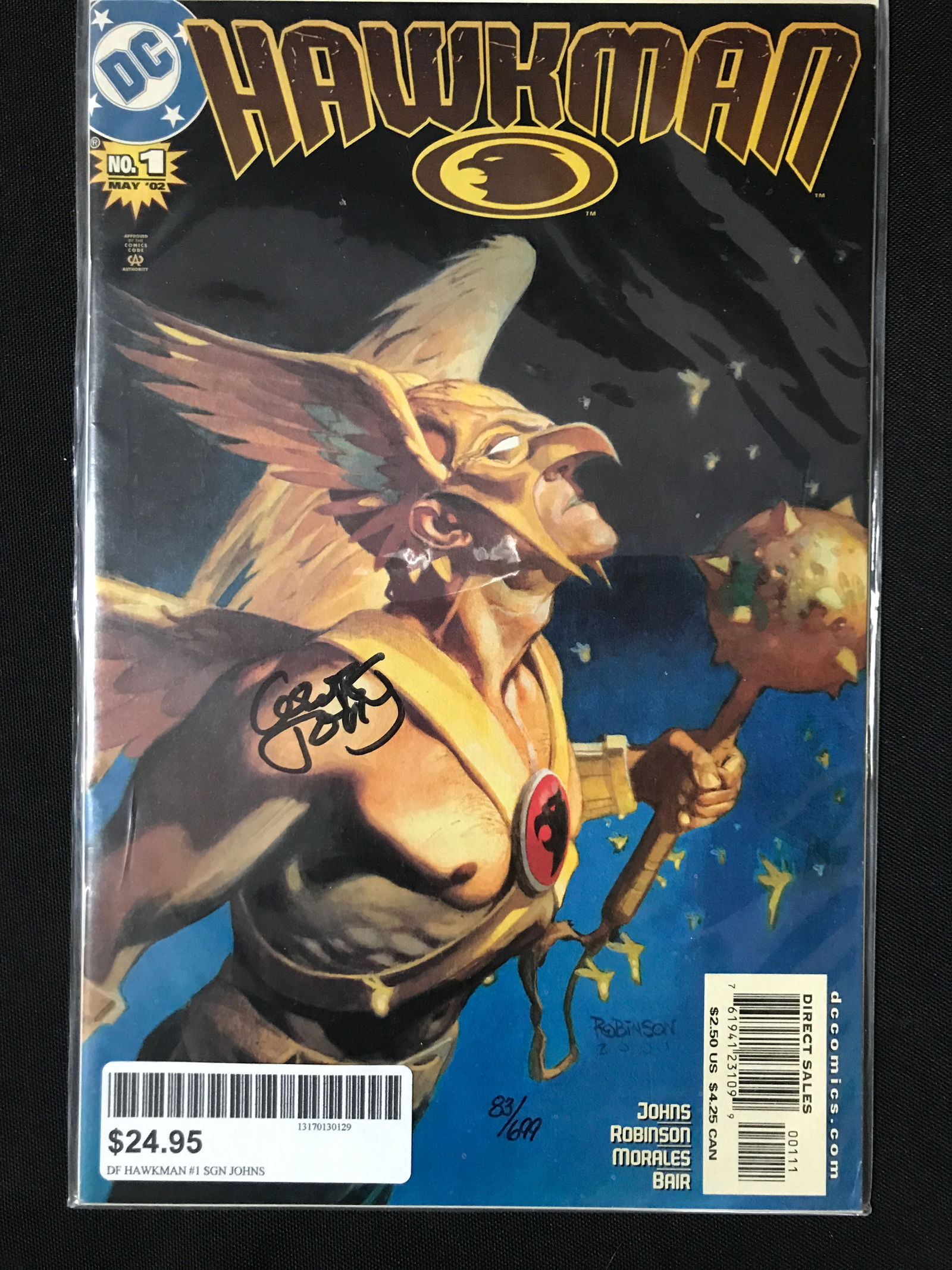 DC COMICS NO.1 HAWKMAN SIGNED BY GEOFF JOHNS 83/699 WITH LOA (1 of 3)