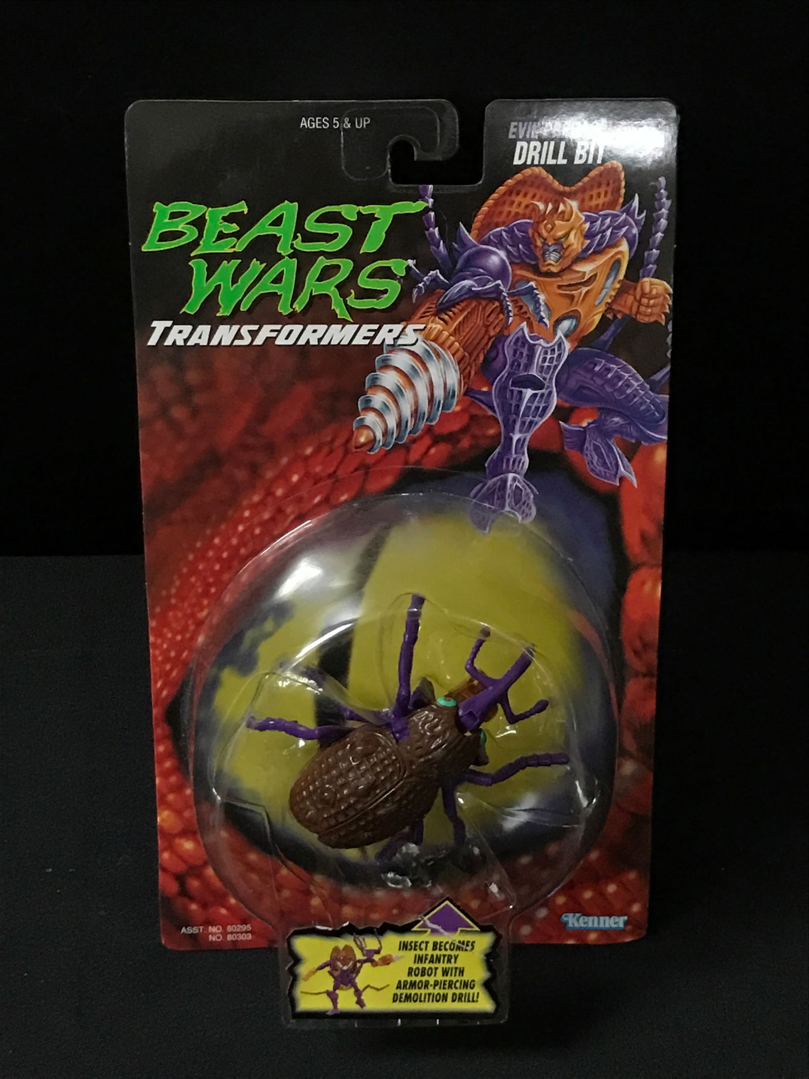 VINTAGE MINT ON CARD TRANSFORMERS BEAST WARS DRILL BIT ACTION FIGURE - IN ORIGINAL PACKAGING (1 of 2)