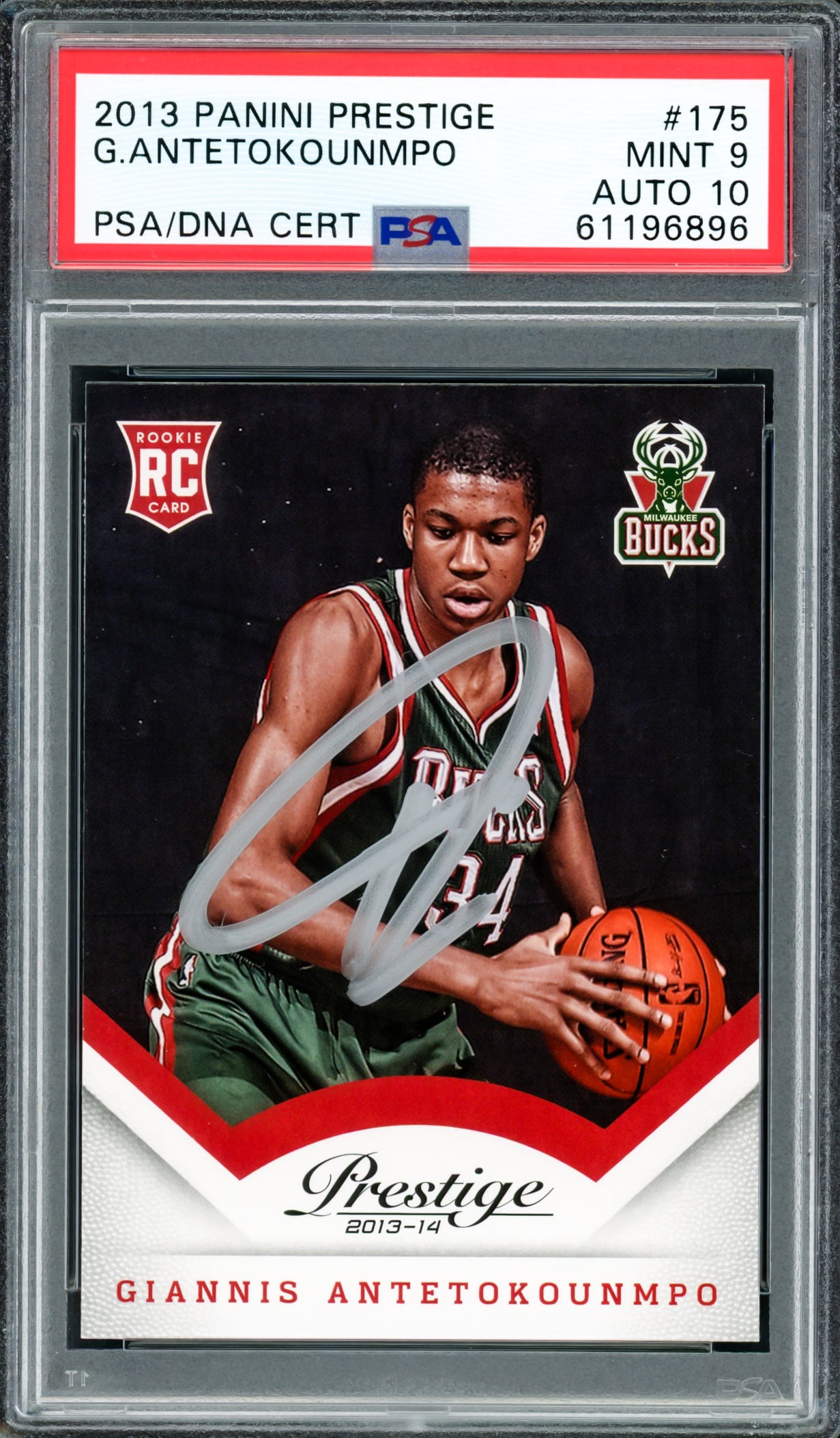 2013 PANINI PRESTIGE GIANNIS ANTETOKOUNMPO SIGNED TRADING CARD - PSA GRADE 9 (1 of 2)
