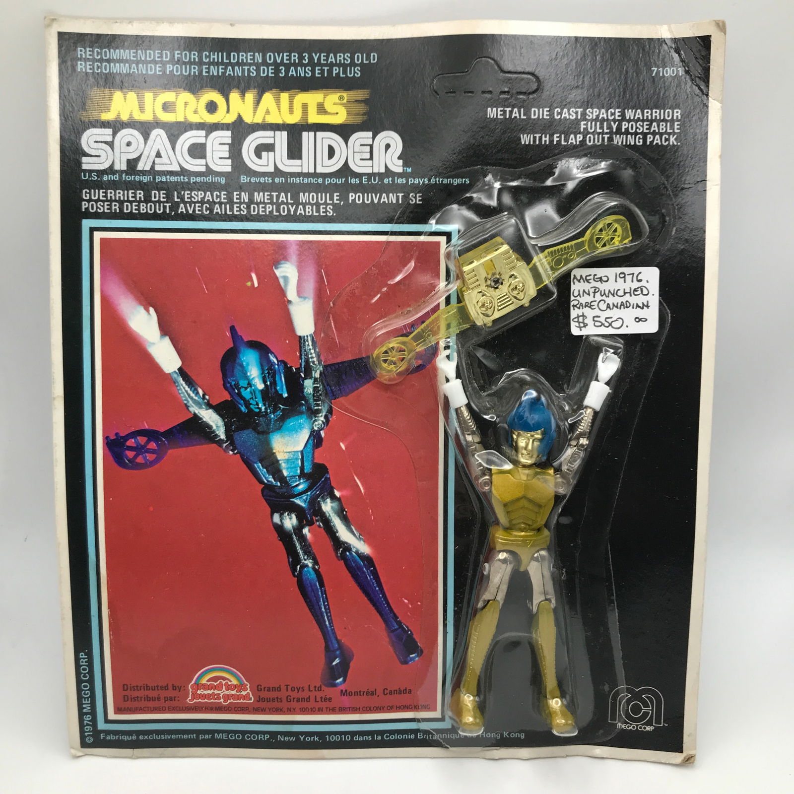 VINTAGE MOC MICRONAUGHTS SPACE GLIDER 1976 UNPUNCHED RARE CANADIAN VERSION IN ORIGINAL PACKAGING (1 of 2)