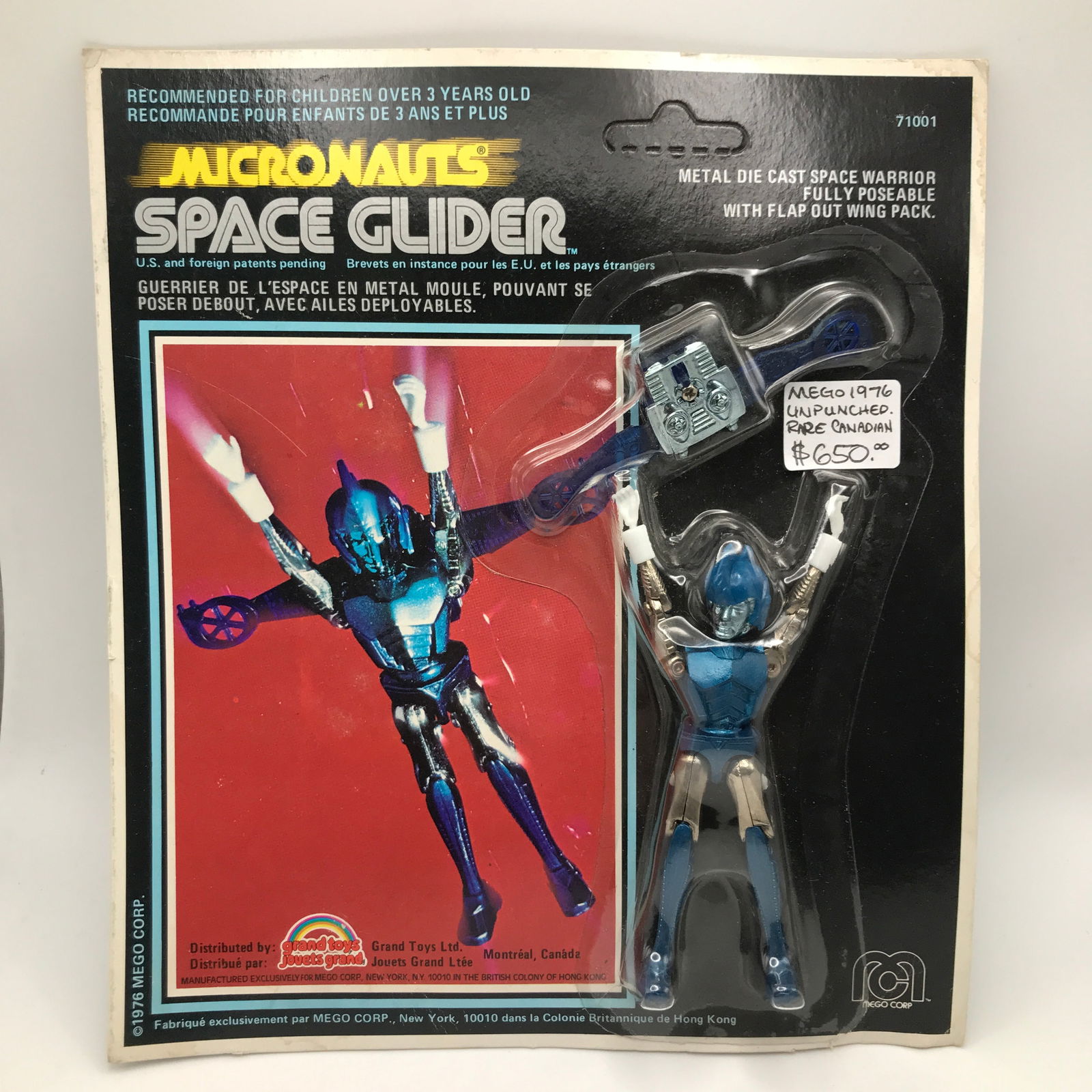 VINTAGE MOC MICRONAUGHTS SPACE GLIDER 1976 UNPUNCHED RARE CANADIAN VERSION IN ORIGINAL PACKAGING (1 of 2)
