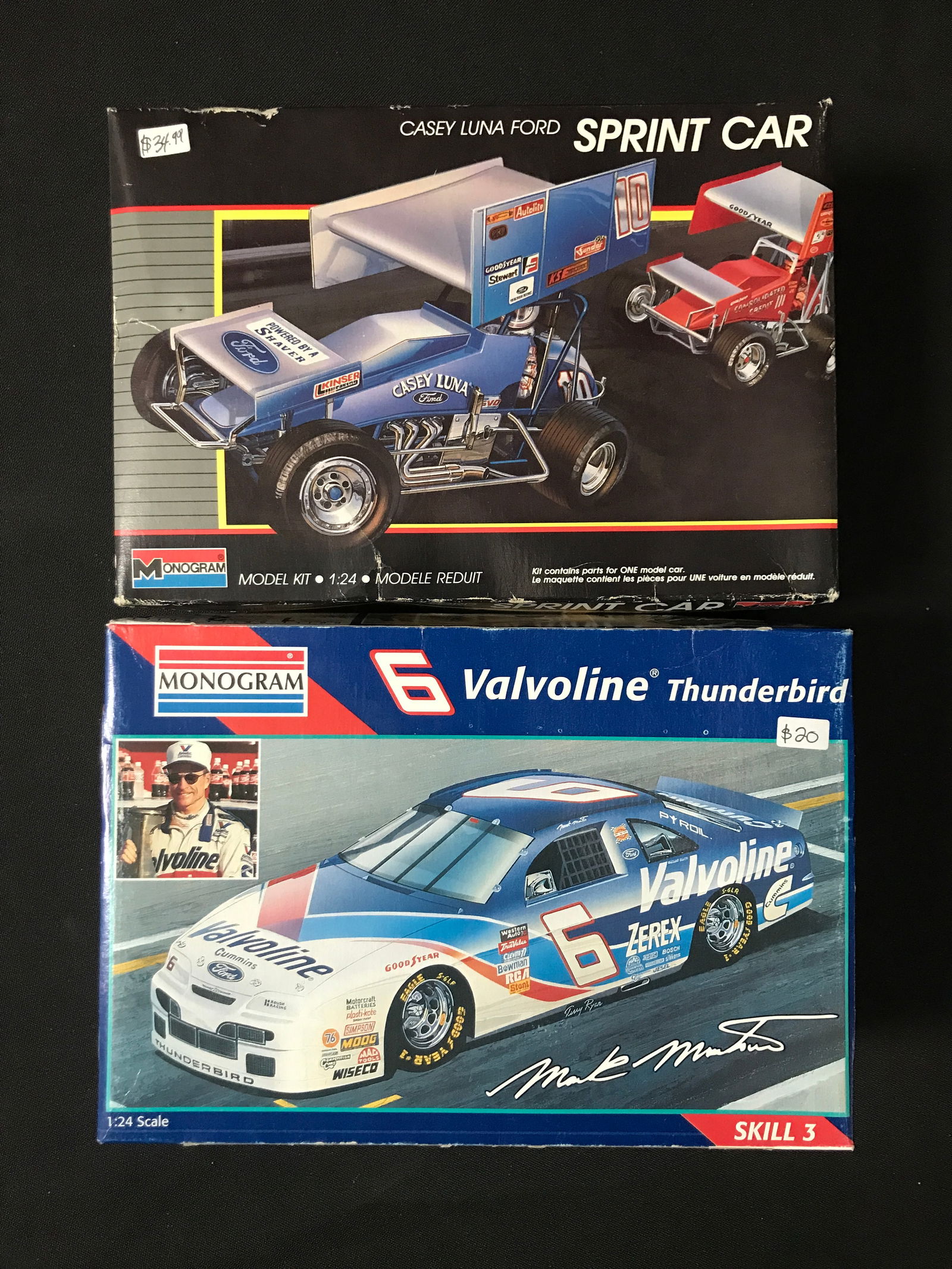LOT OF 2 MONOGRAM MODEL CAR KITS IN ORIGINAL PACKAGING: Prices are in Canadian dollars