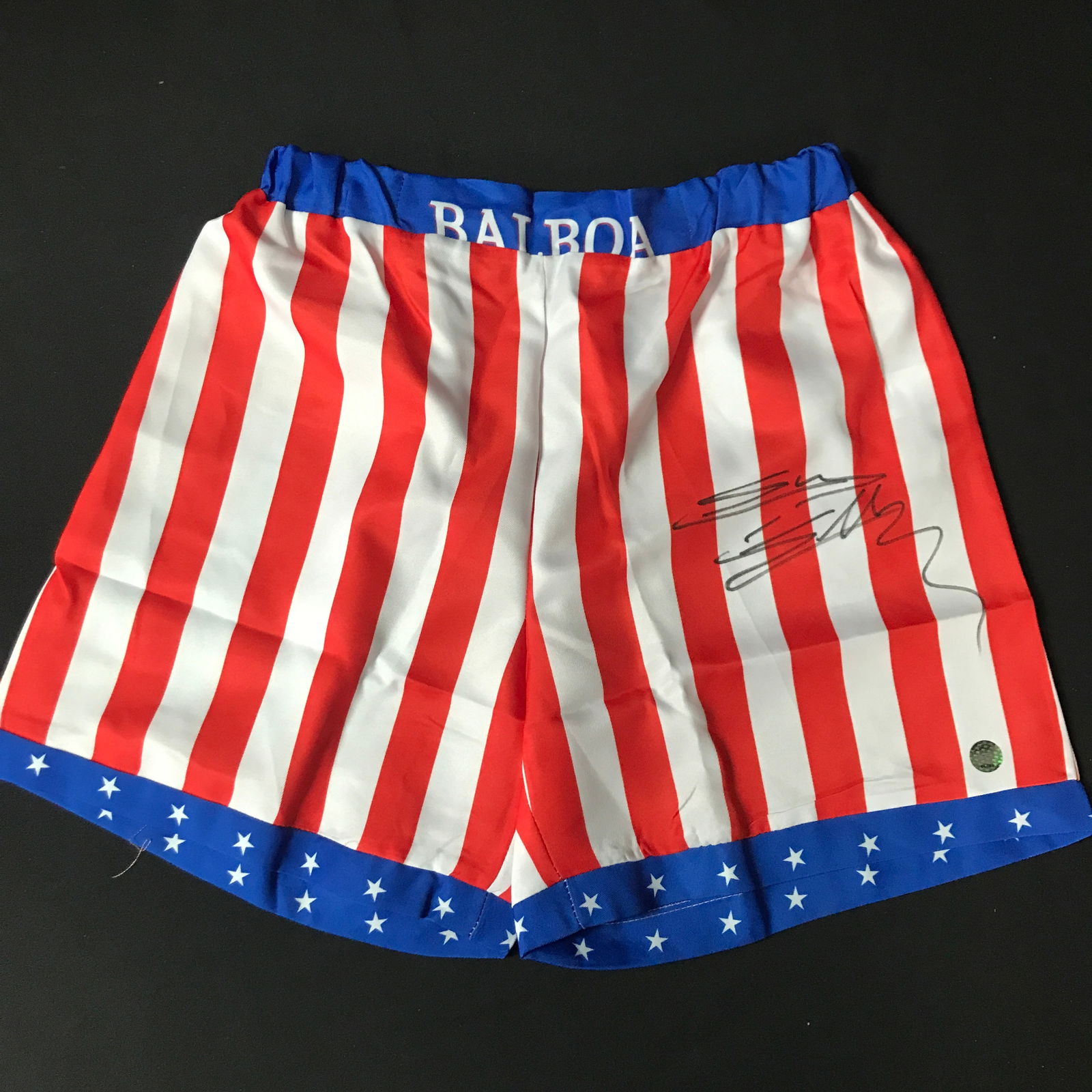 SYLVESTER STALLONE SIGNED ROCKY BOXING SHORTS - KB COA: Prices are in Canadian dollars