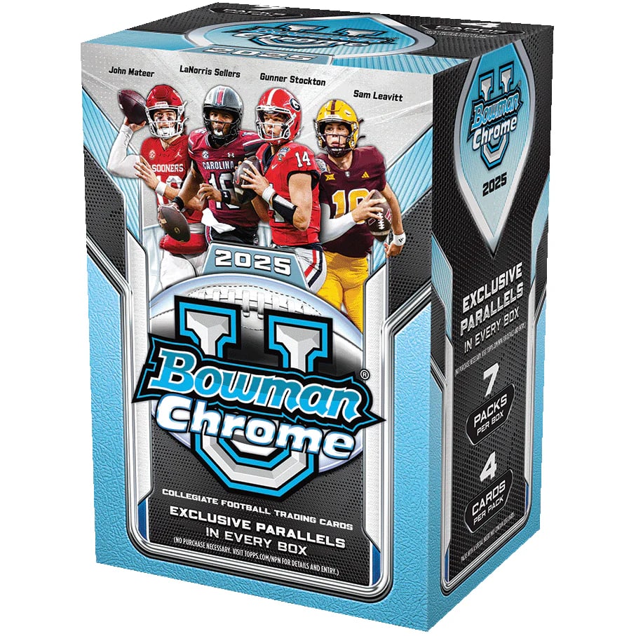 2025 U BOWMAN CHROME FOOTBALL TRADING CARDS BOX: Prices are in Canadian dollars