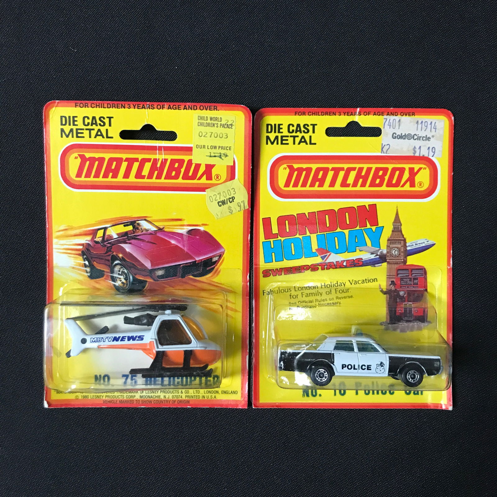 LOT OF 2 1980 MATCHBOX DIE CAST METAL CARS - IN ORIGINAL PACKAGING: Prices are in Canadian dollars