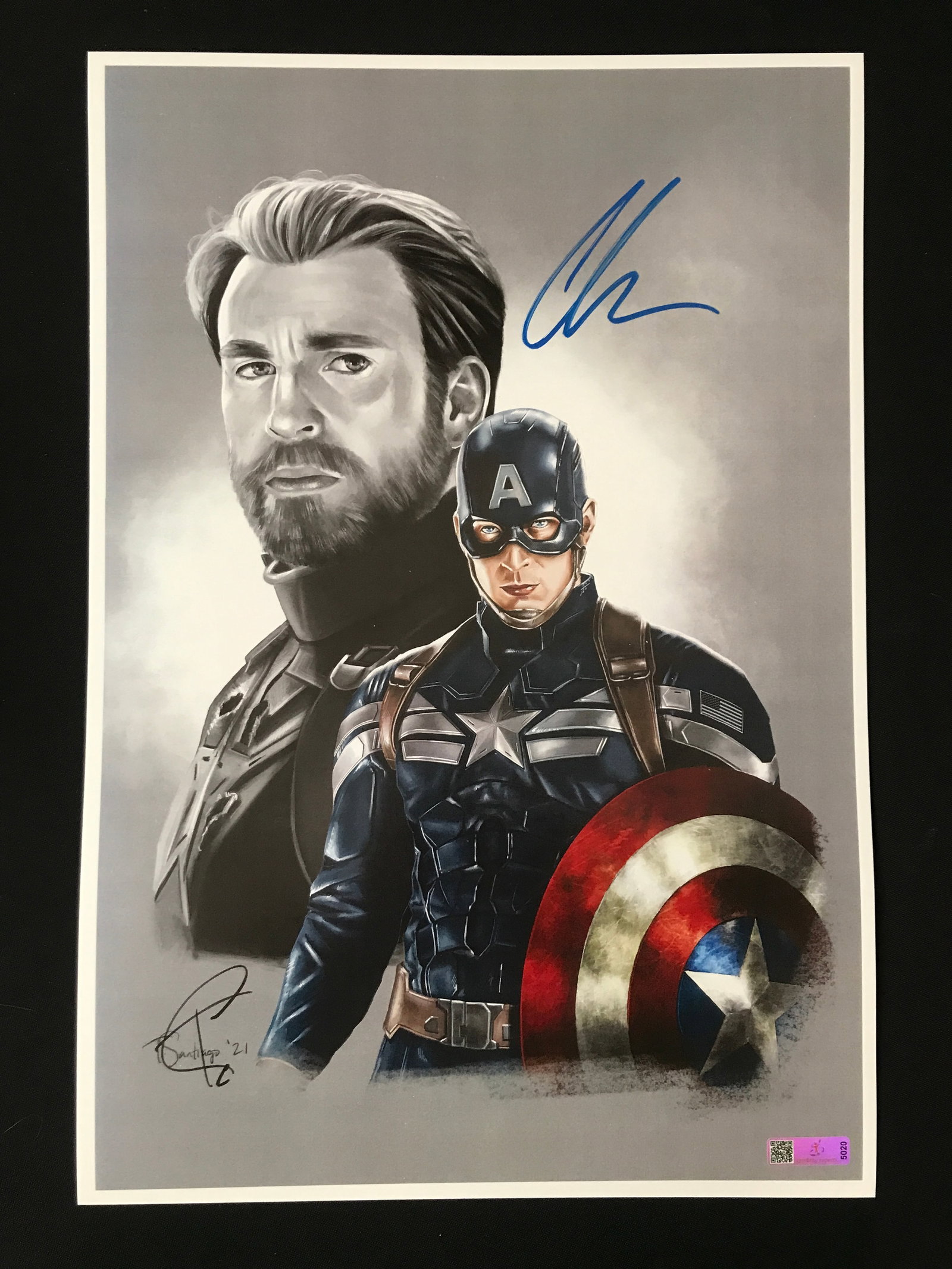 CHRIS EVANS SIGNED CAPTAIN AMERICA 11 X 18 PRINT - COA: Prices are in Canadian dollars