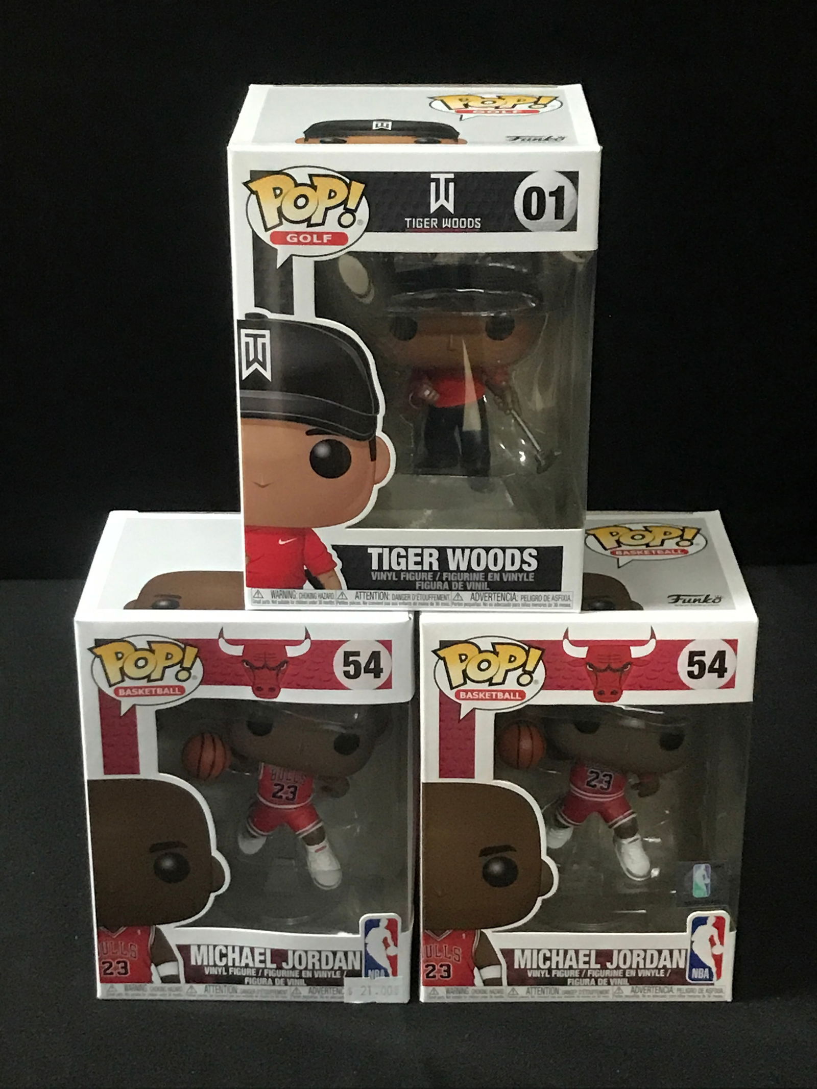 LOT OF 3 SPORTS FUNKO POPS (MICHAEL JORDAN TIGER WOODS): Prices are in Canadian dollars