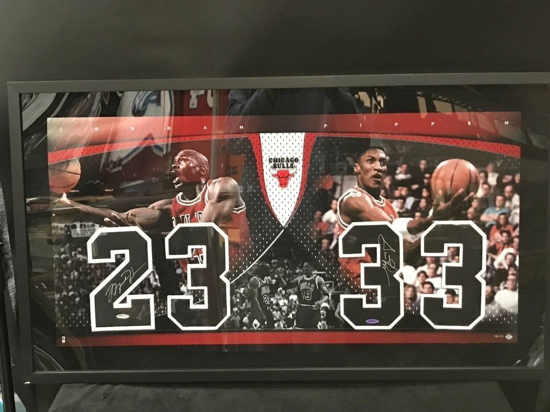 LTD. EDITION MICHAEL JORDAN AND SCOTTIE PIPPEN SIGNED JERSEY NUMBER FRAME 57/72 (UPPER DECK COA) (1 of 5)